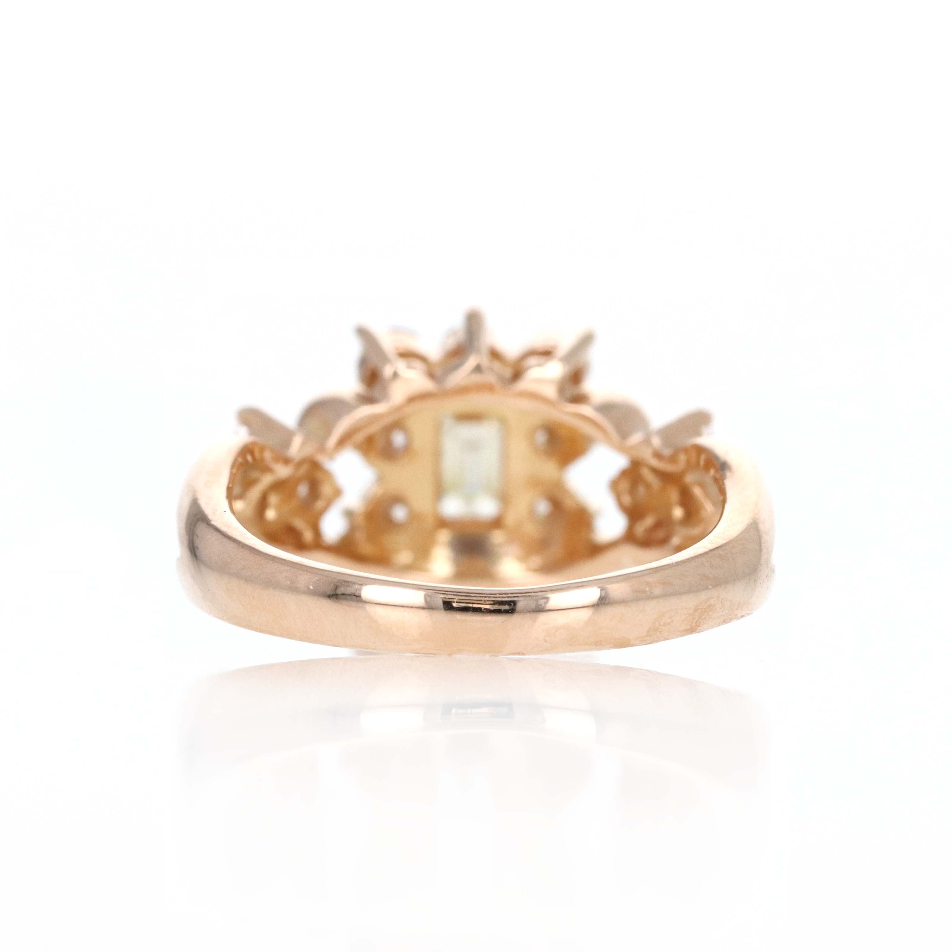 18K Rose Gold 0.25 Carat Emerald Cut Diamond Halo Cluster Ring - Queen May