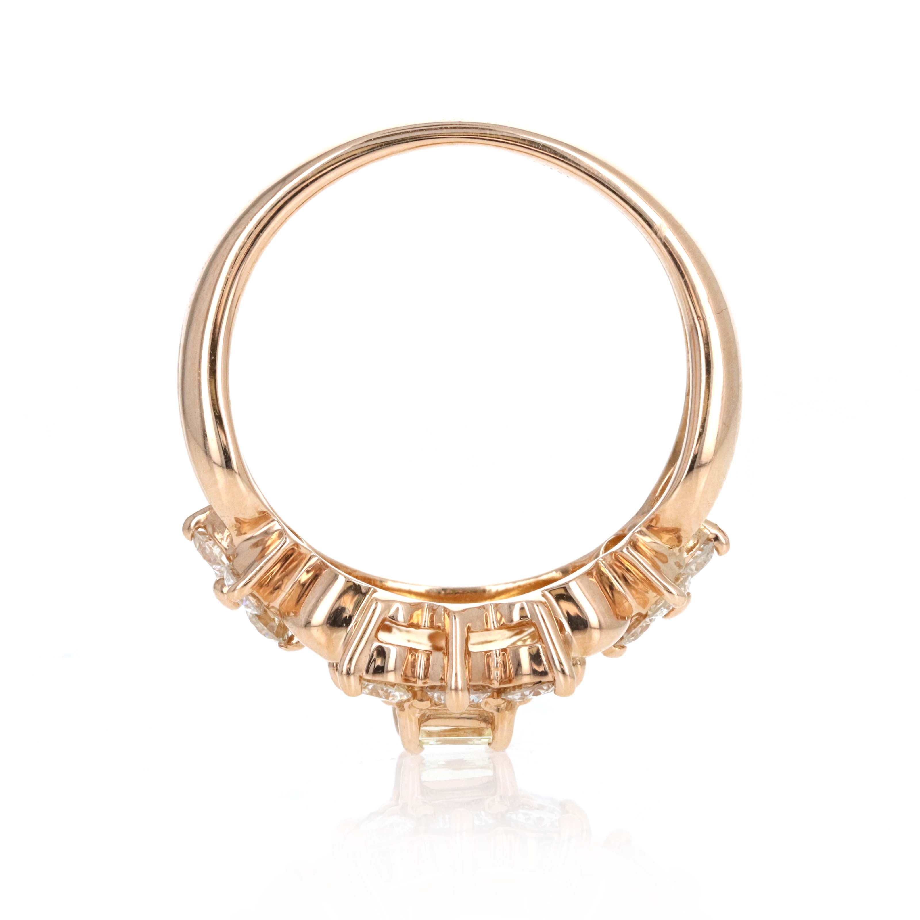 18K Rose Gold 0.25 Carat Emerald Cut Diamond Halo Cluster Ring - Queen May