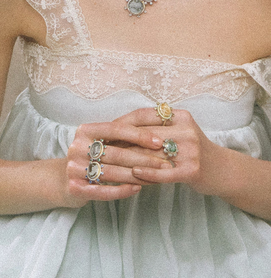 Renna Starfish Caspian Ring - Yellow Mother-of-Pearl, Diamond and Yellow Sapphire - Queen May