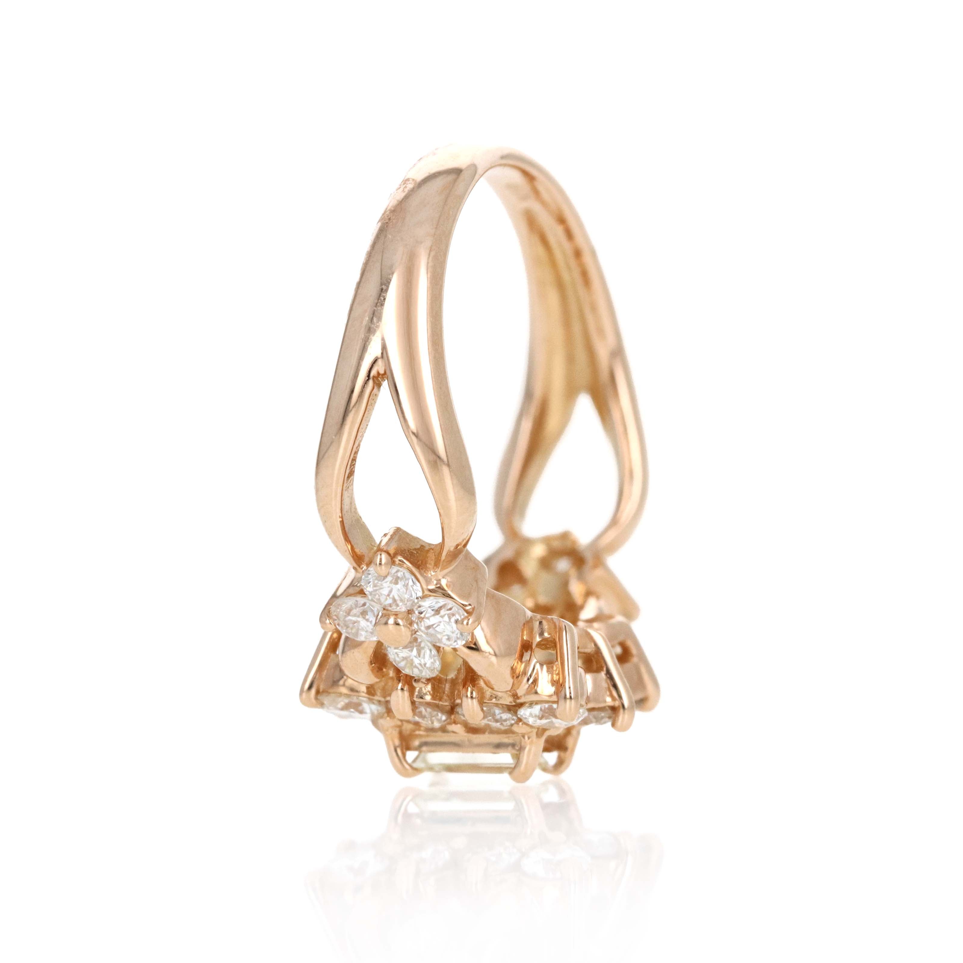18K Rose Gold 0.25 Carat Emerald Cut Diamond Halo Cluster Ring - Queen May