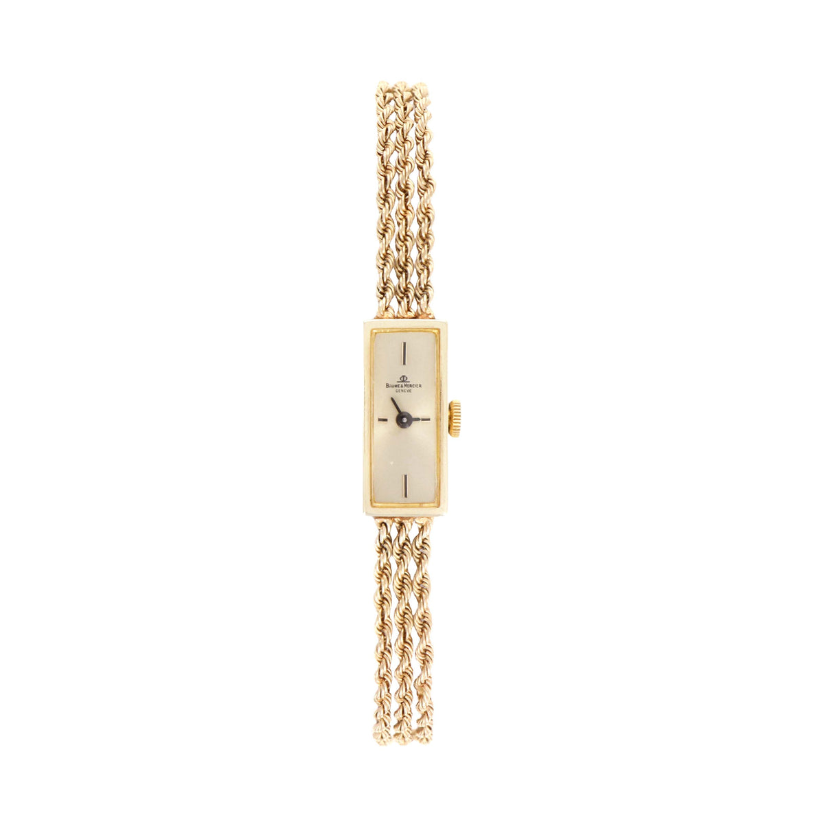 Vintage Baume & Mercier Ladies 14K Yellow Gold 3 Strand Rope Bracelet Mechanical Movement Watch