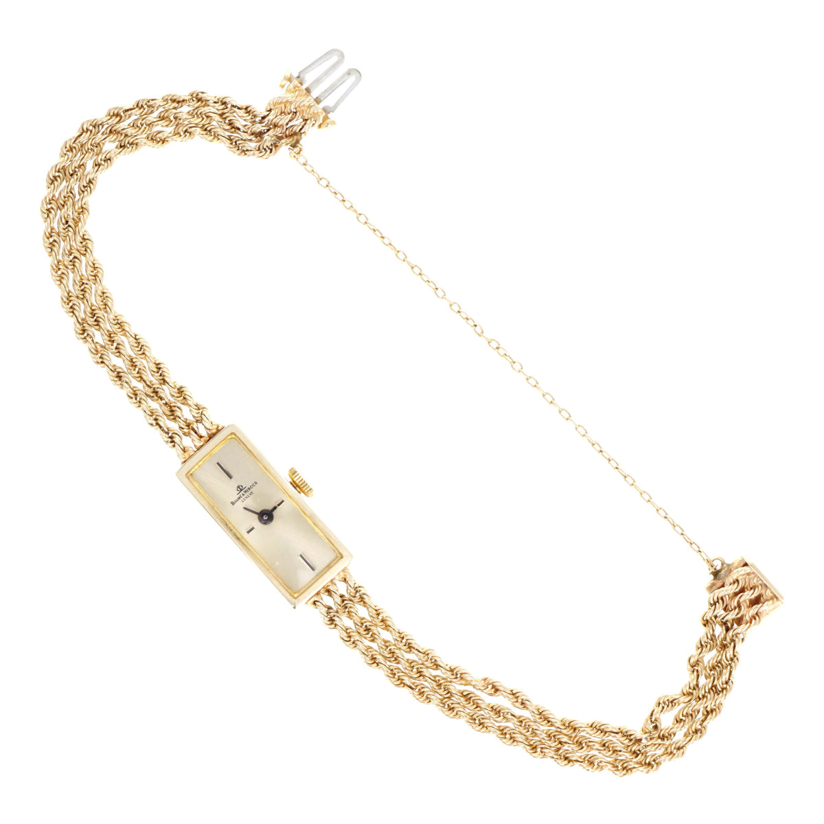 Vintage Baume & Mercier Ladies 14K Yellow Gold 3 Strand Rope Bracelet Mechanical Movement Watch