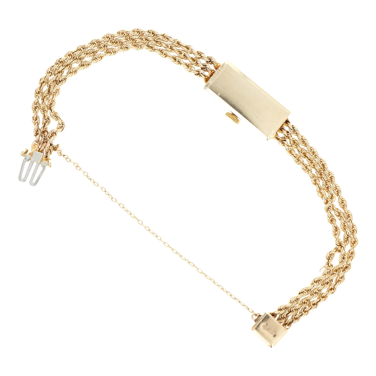 Vintage Baume & Mercier Ladies 14K Yellow Gold 3 Strand Rope Bracelet Mechanical Movement Watch