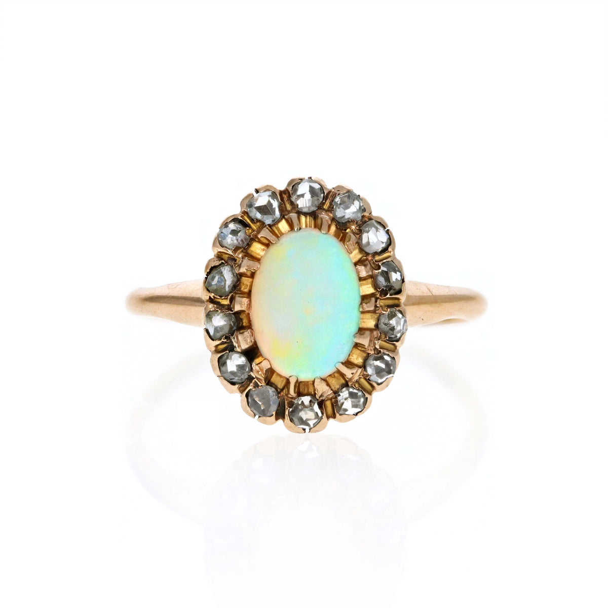 Victorian 10K Rose Gold Opal & Diamond Halo Ring - Queen May