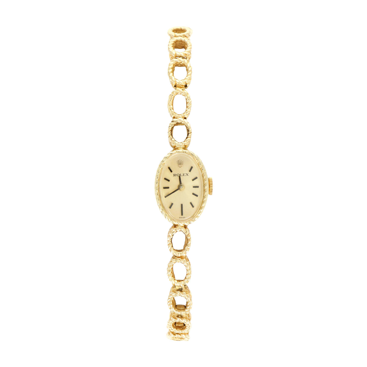 Vintage Rolex Ladies 14K Yellow Gold Oval Shaped Mechanical Movement Cocktail Watch Reference 8333 With Box