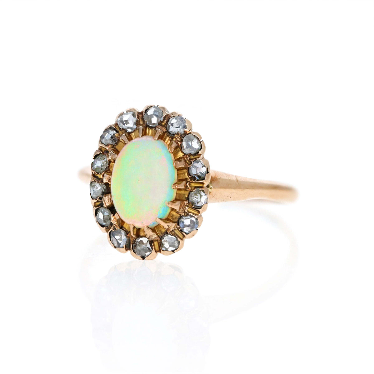 Victorian 10K Rose Gold Opal & Diamond Halo Ring - Queen May