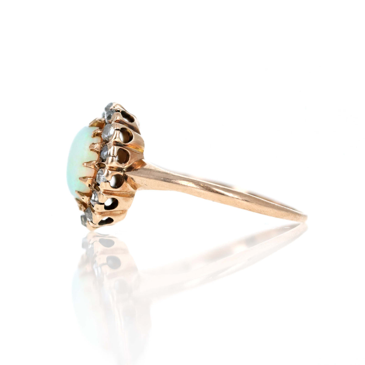 Victorian 10K Rose Gold Opal & Diamond Halo Ring - Queen May