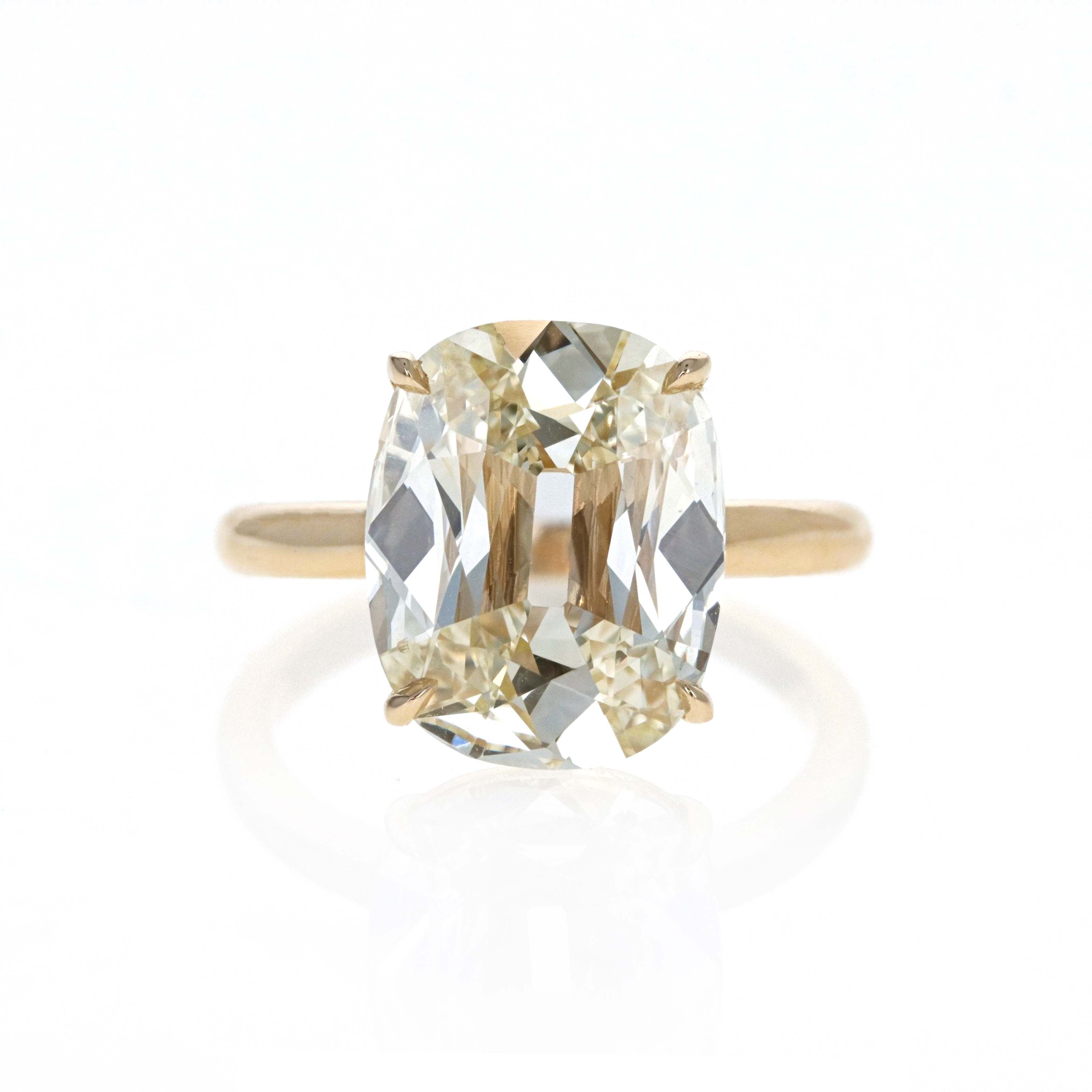 5.02 Carat Elongated Old Mine Cut Diamond Solitaire Engagement Ring in 14K Yellow Gold - Queen May