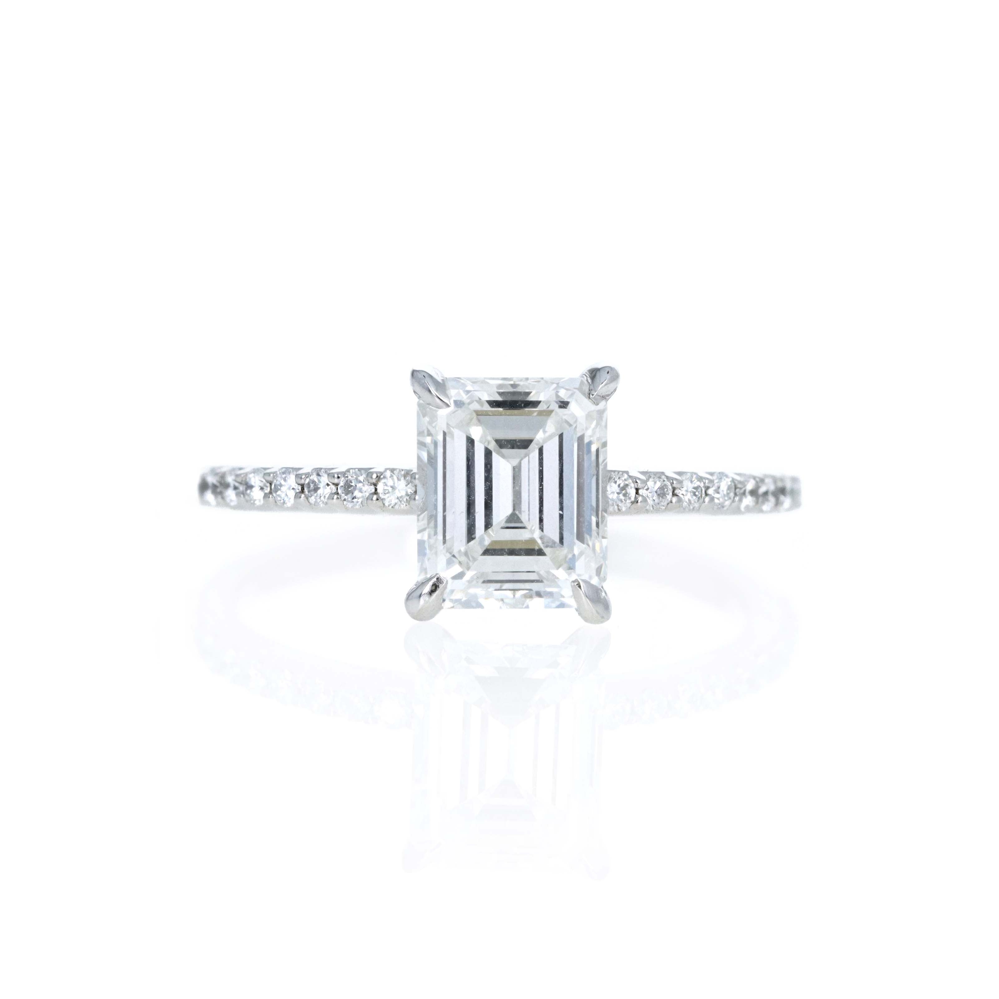 14K White Gold 1.56 Carat Emerald Cut Diamond Accented Engagement Ring - Queen May
