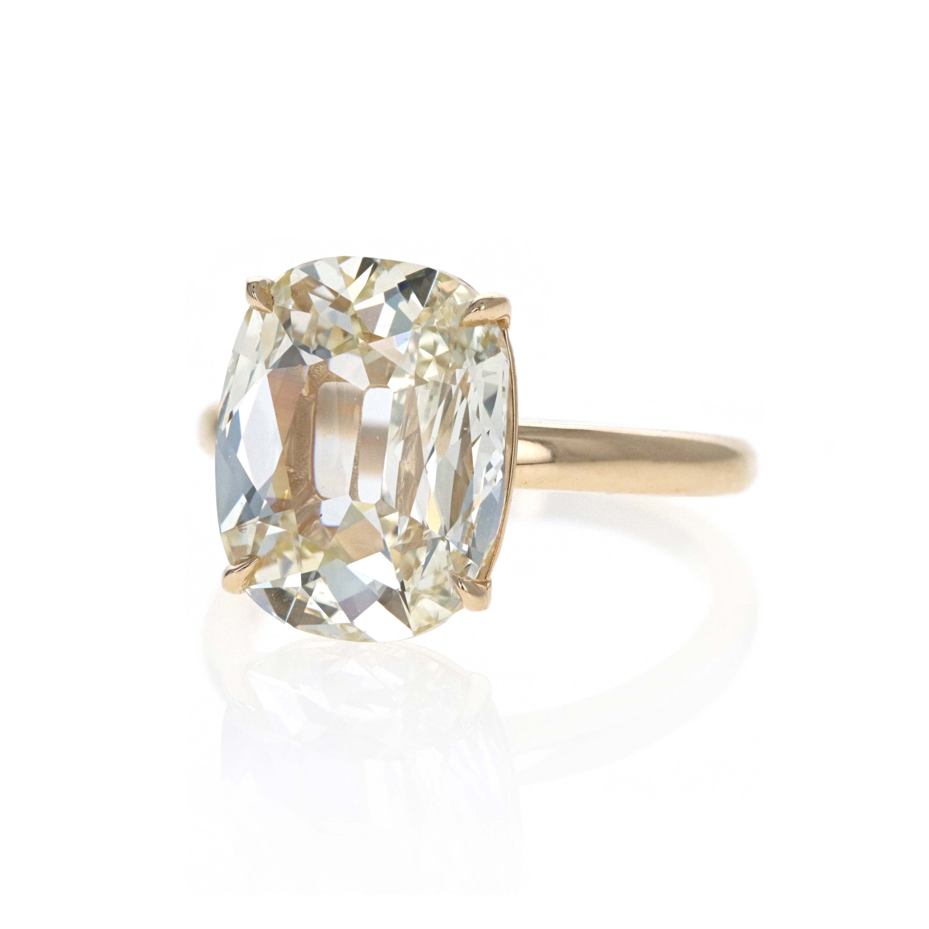5.02 Carat Elongated Old Mine Cut Diamond Solitaire Engagement Ring in 14K Yellow Gold - Queen May