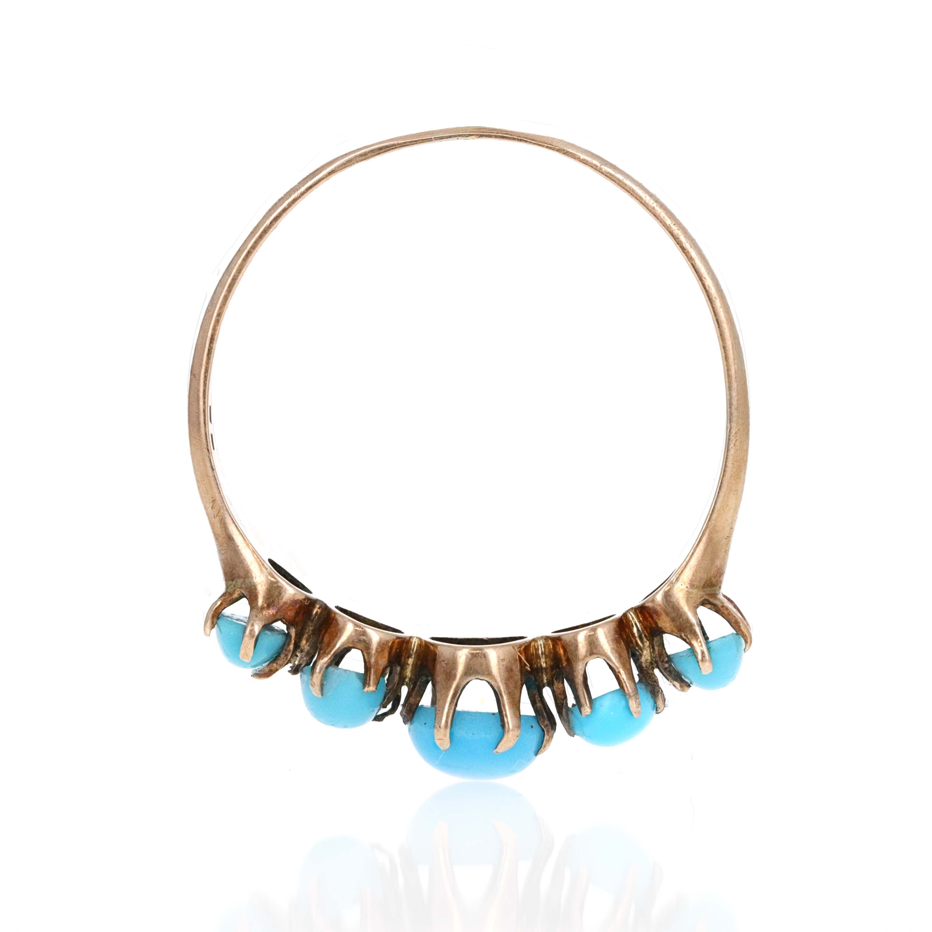 Victorian 10K Rose Gold Cabochon Cut Plastic Blue Stones Ring