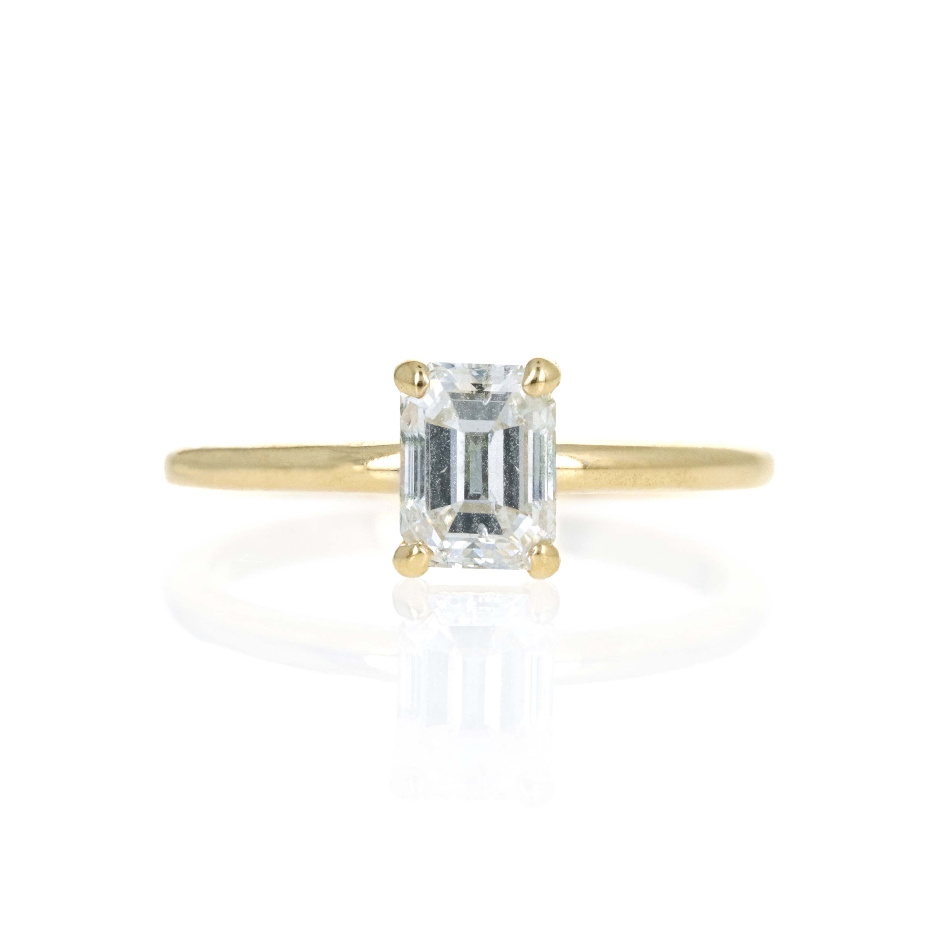 14K Yellow Gold 1.04 Carat Emerald Cut Diamond Solitaire Engagement Ring - Queen May