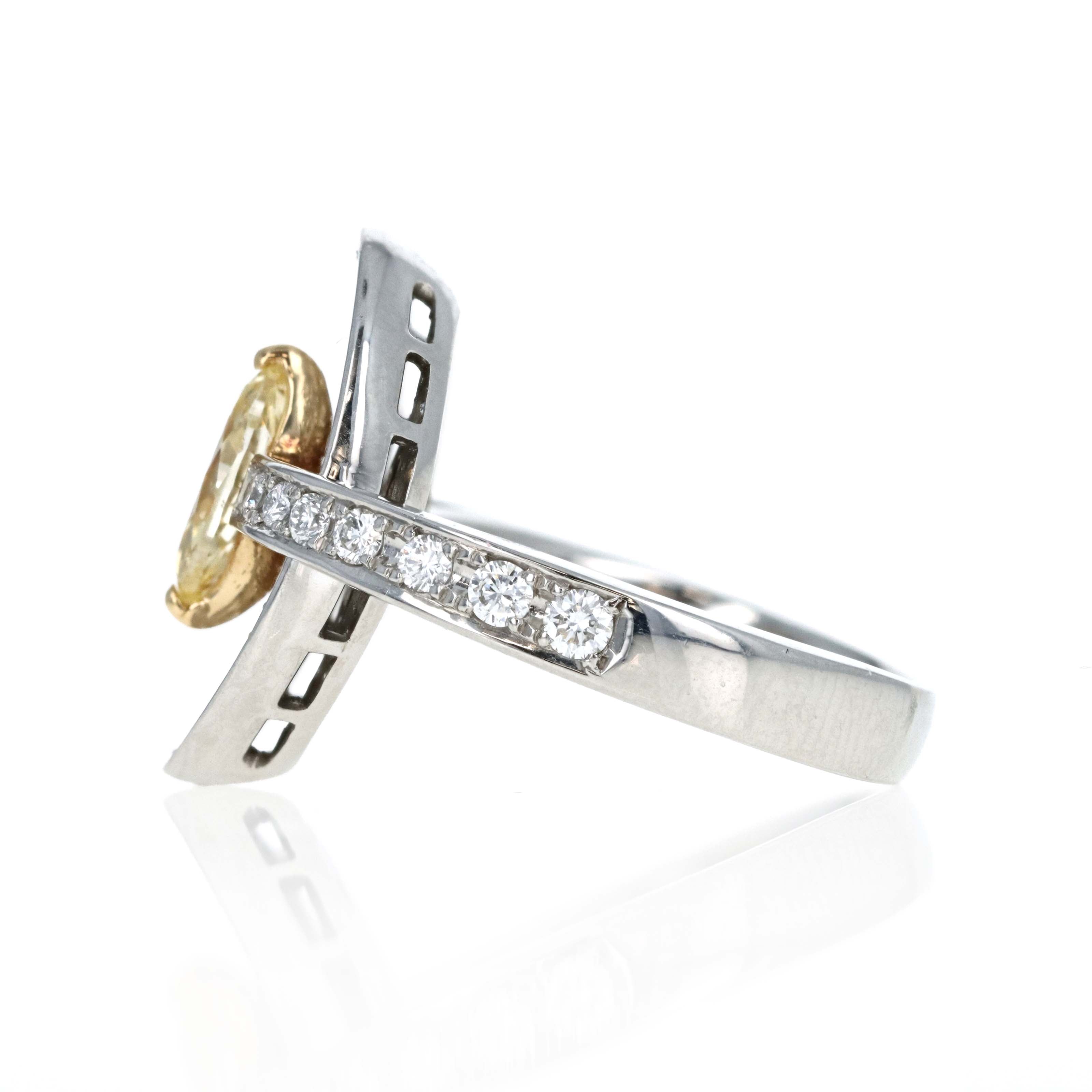 Platinum 0.72 Carat Fancy Yellow Marquise Cut Diamond Pave Engagement Ring - Queen May