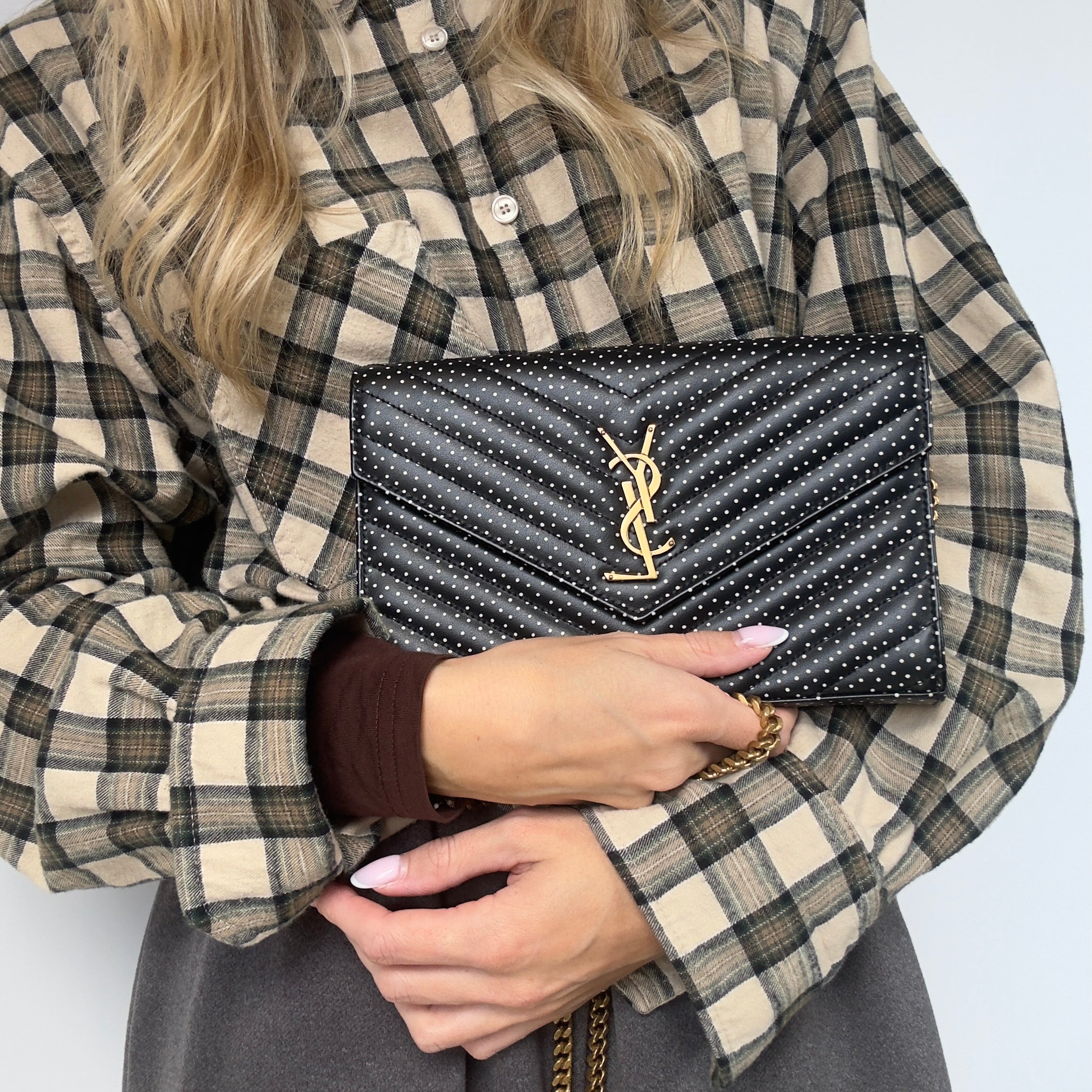 Saint Laurent Polka Dot Kate Wallet On Chain - Queen May