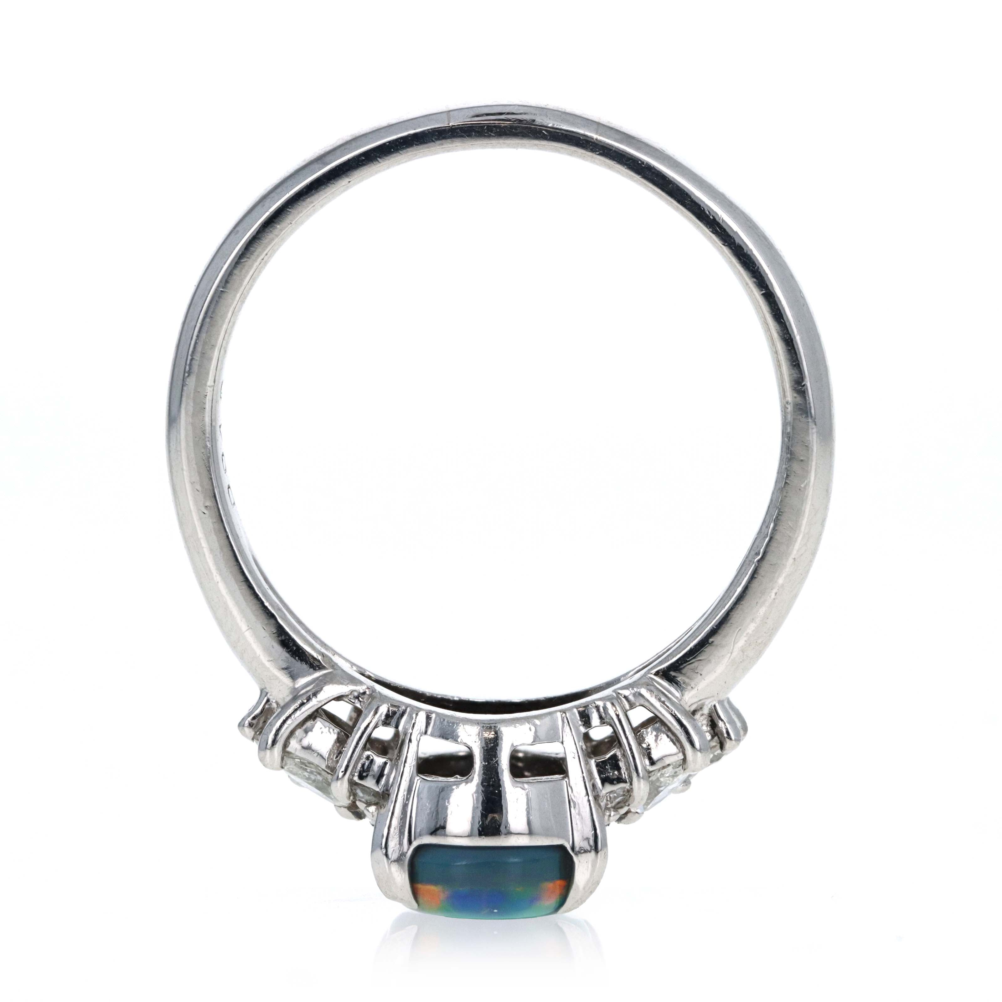 Platinum 1.61 Carat Oval Cabochon Black Opal Diamond Accented Ring - Queen May