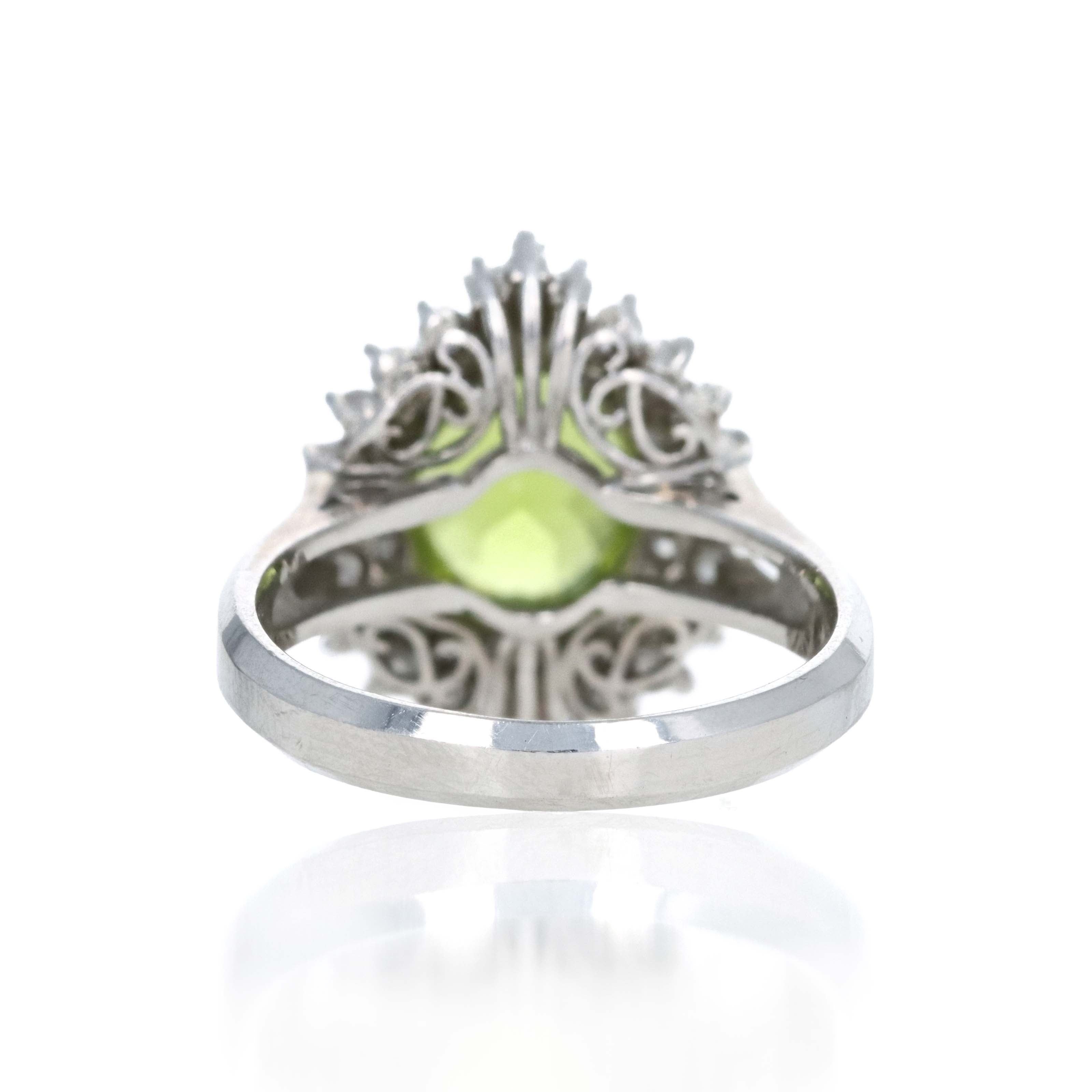 Platinum 2.89 Carat Peridot Diamond Accented Fan Ring - Queen May