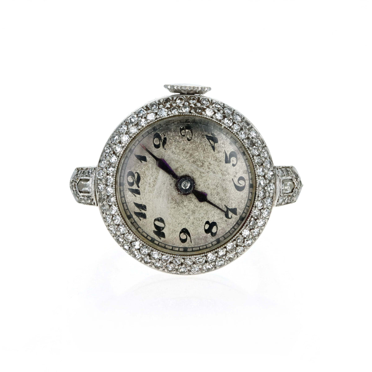Art Deco c.1937 Platinum Breguet Numeral Diamond Bezel Swiss Ring Watch Powered By A Mechanical Blancpain Movement