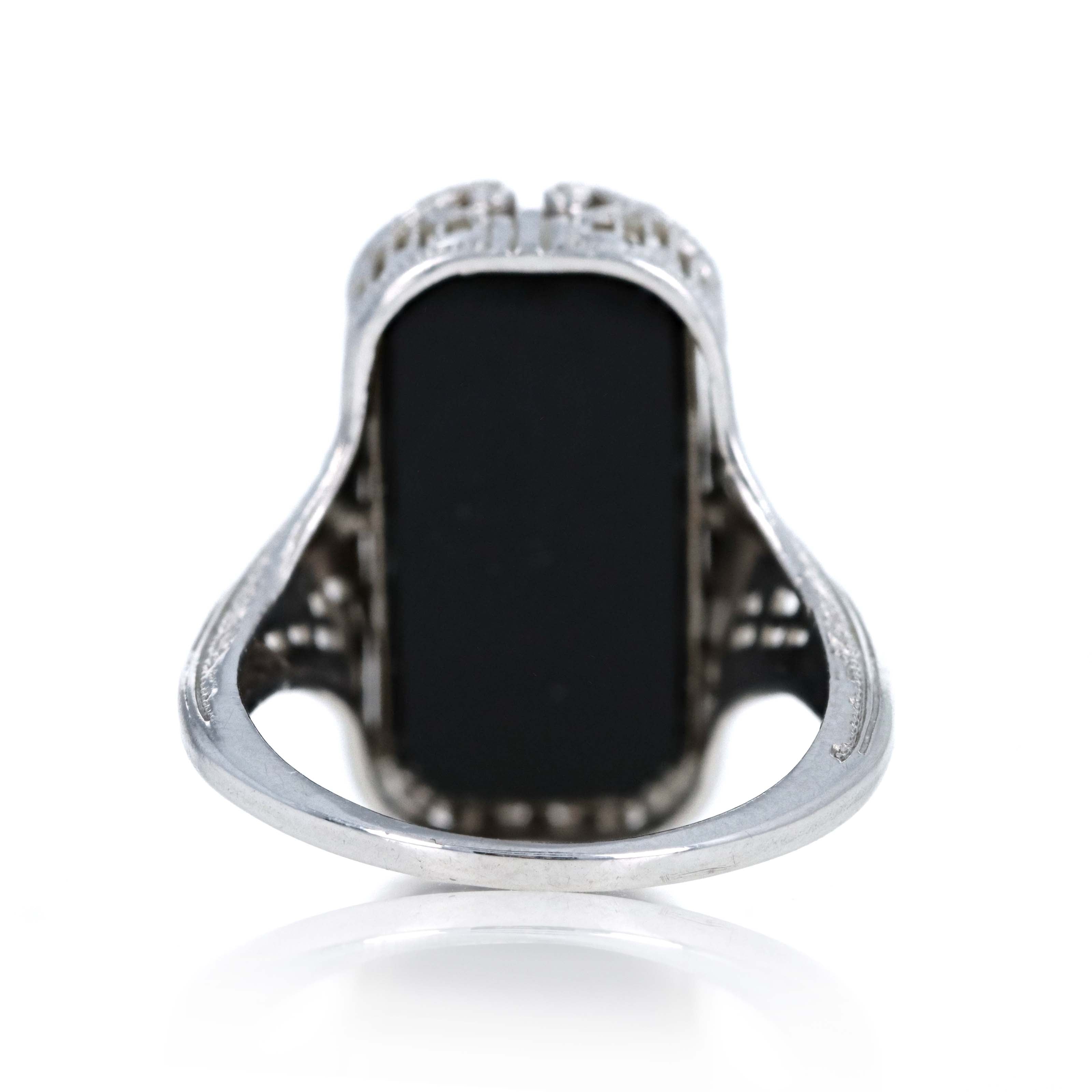 Art Deco 14K White Gold Rock Crystal Quartz & Onyx Flip Ring - Queen May