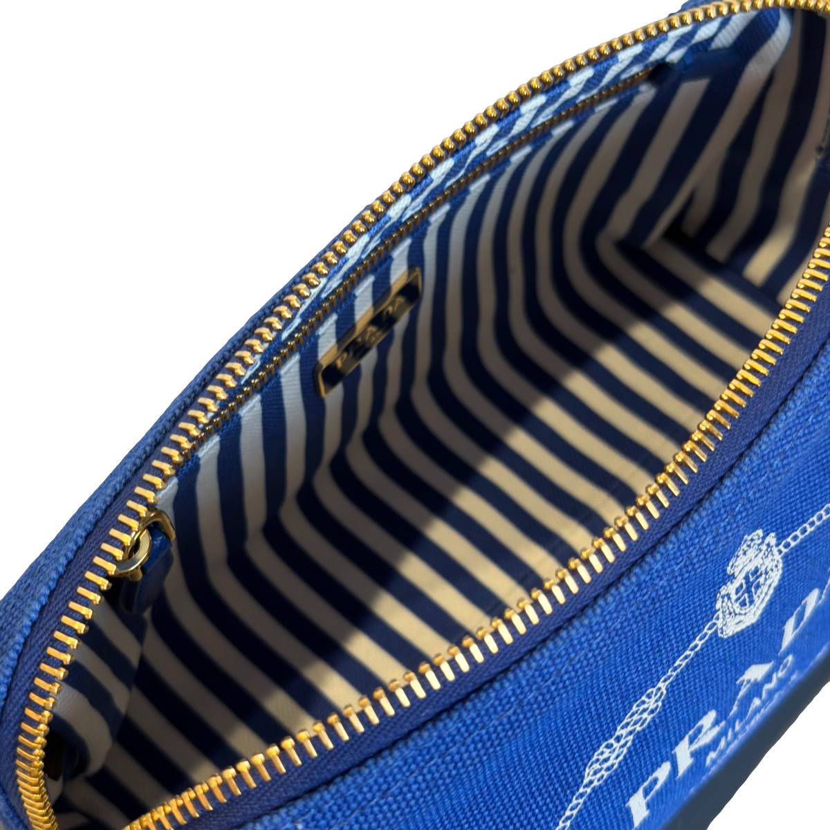 Prada Blue Logo Canvas Cosmetic Pouch