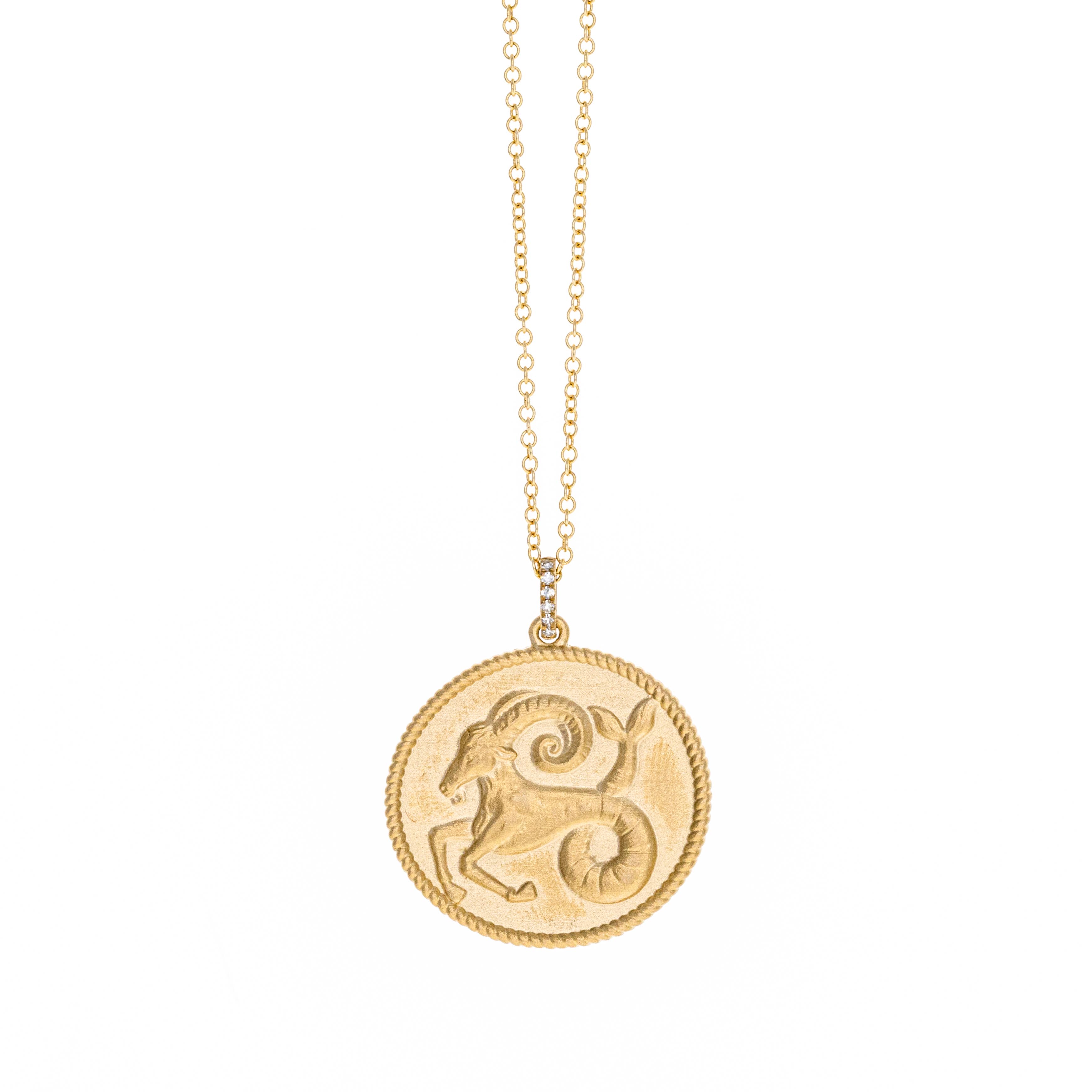 Zodiac Diamond Pendant Necklace in 14K Yellow Gold - Queen May