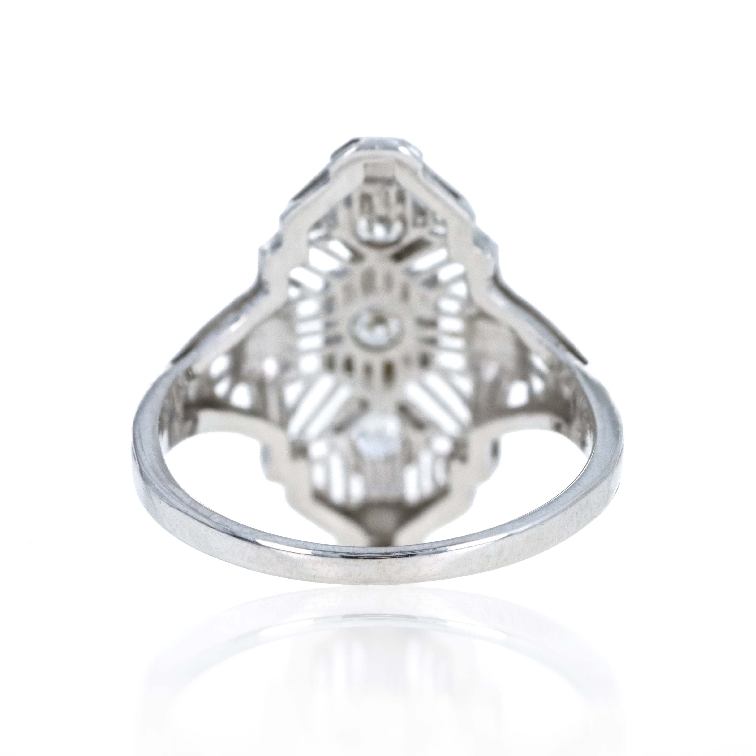 Art Deco 18K White Gold 0.15 Carat Diamond Shield Ring - Queen May