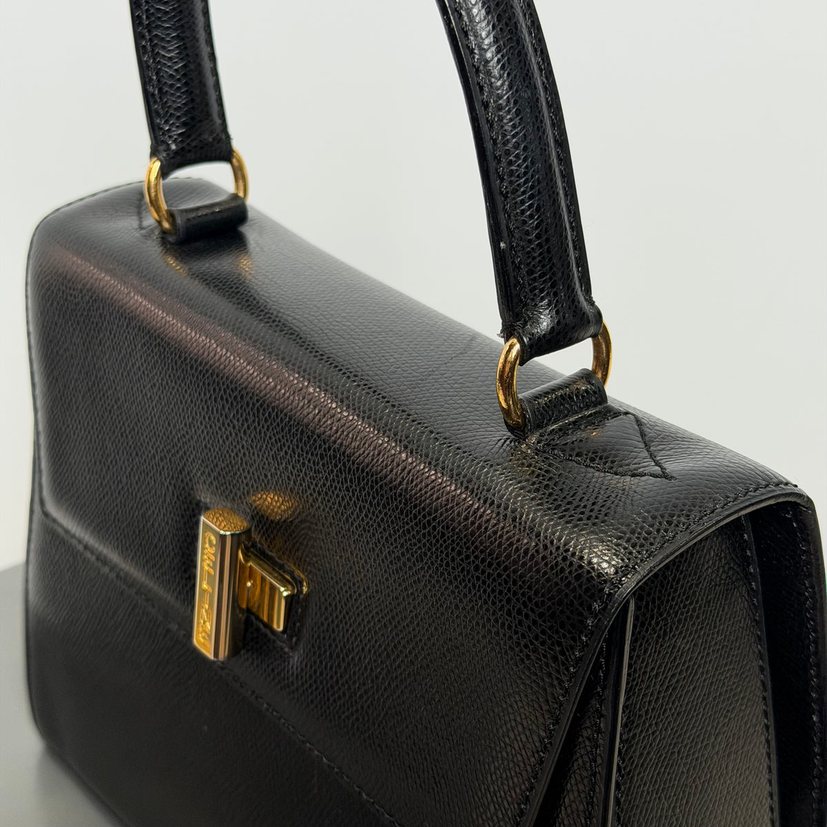 Vintage Celine Top Handle Black Leather Bag