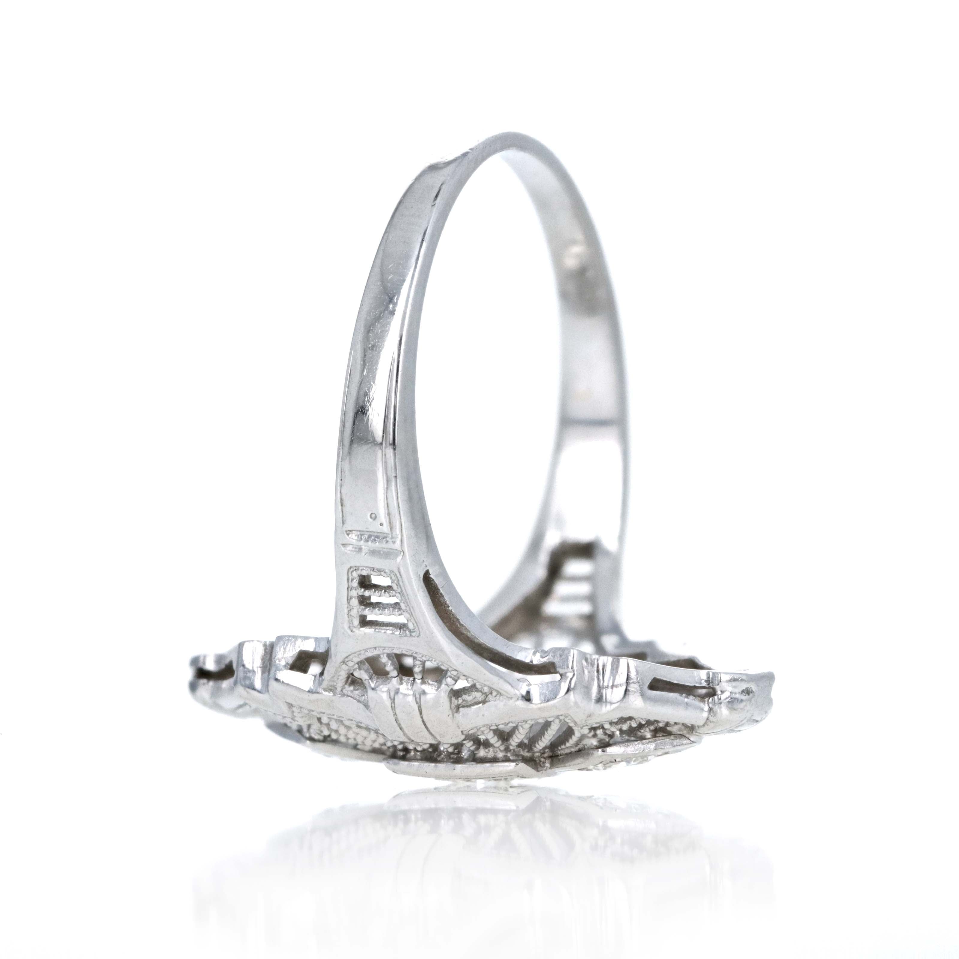 Art Deco 18K White Gold 0.15 Carat Diamond Shield Ring - Queen May