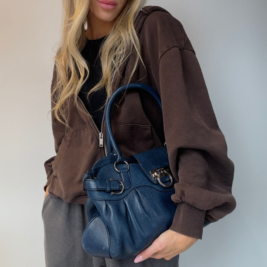 Salvatore Ferragamo Navy Gancini Marisa 21 Handbag - Queen May