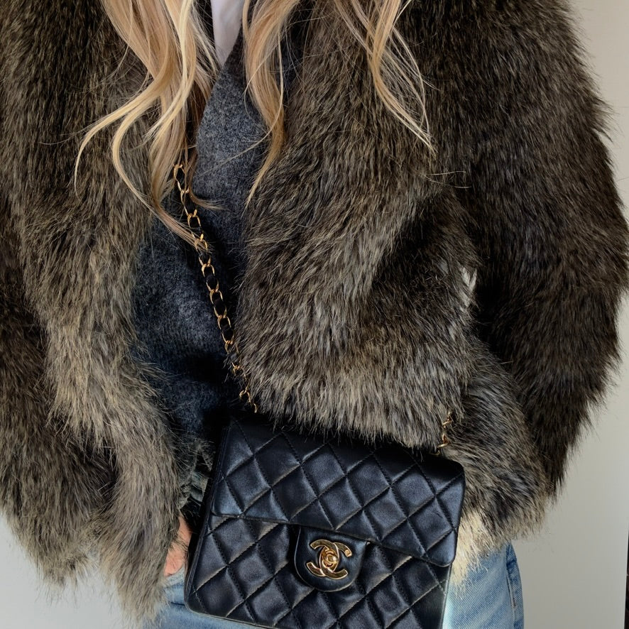 Vintage Chanel Mini Square Lambskin Flap Bag Black - Queen May