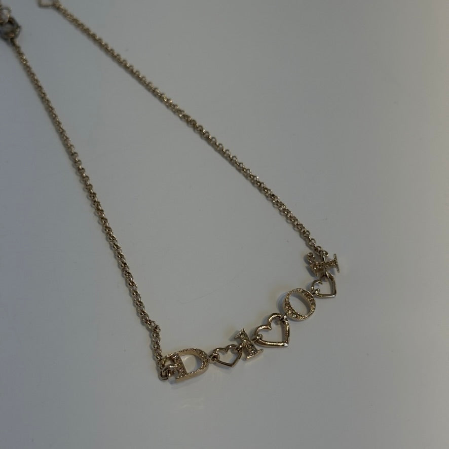 Christian Dior Crystal Heart Motif Logo Necklace - Queen May