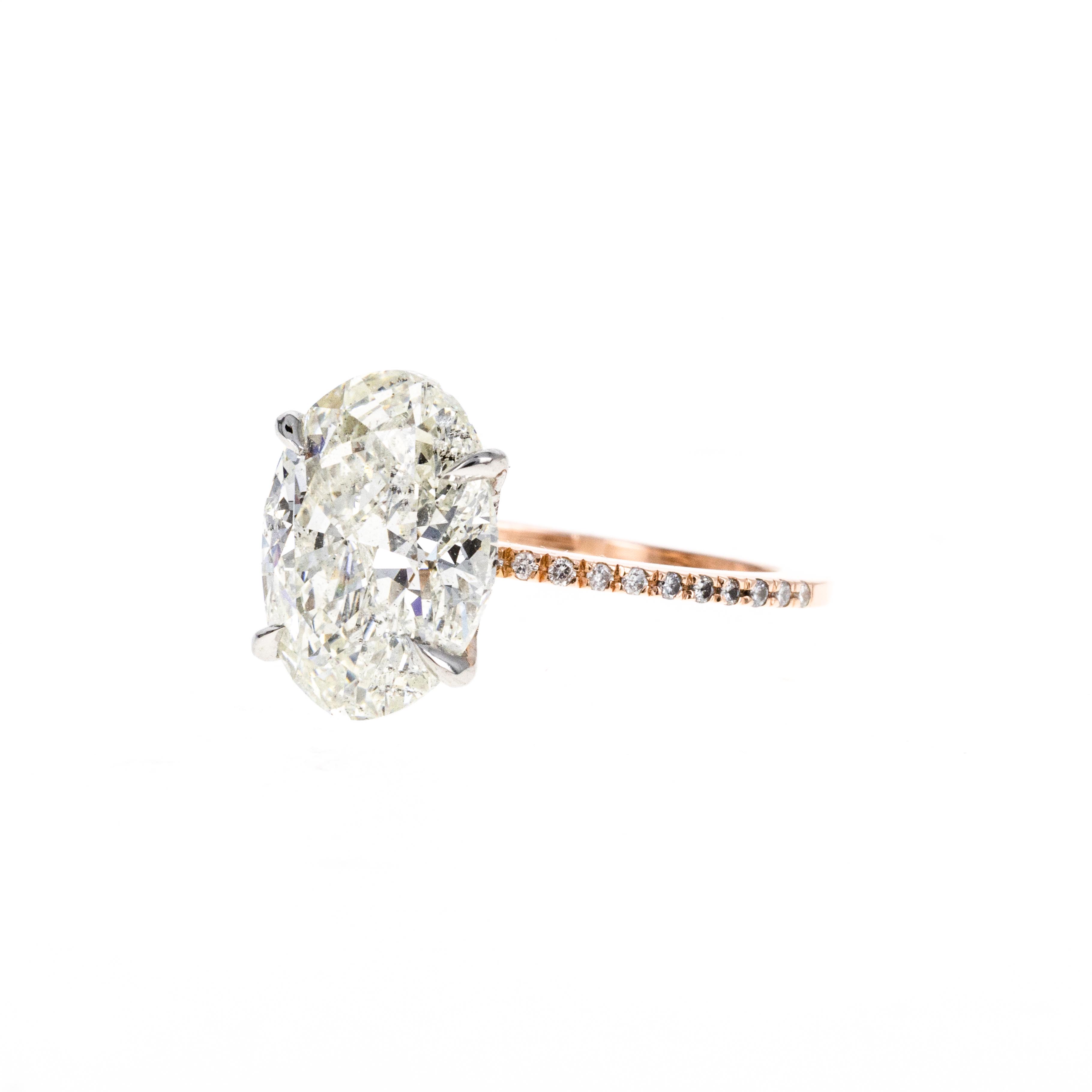 14K Rose Gold and Platinum 5.01 Carat Oval Cut Diamond Engagement Ring GIA Certified - Queen May
