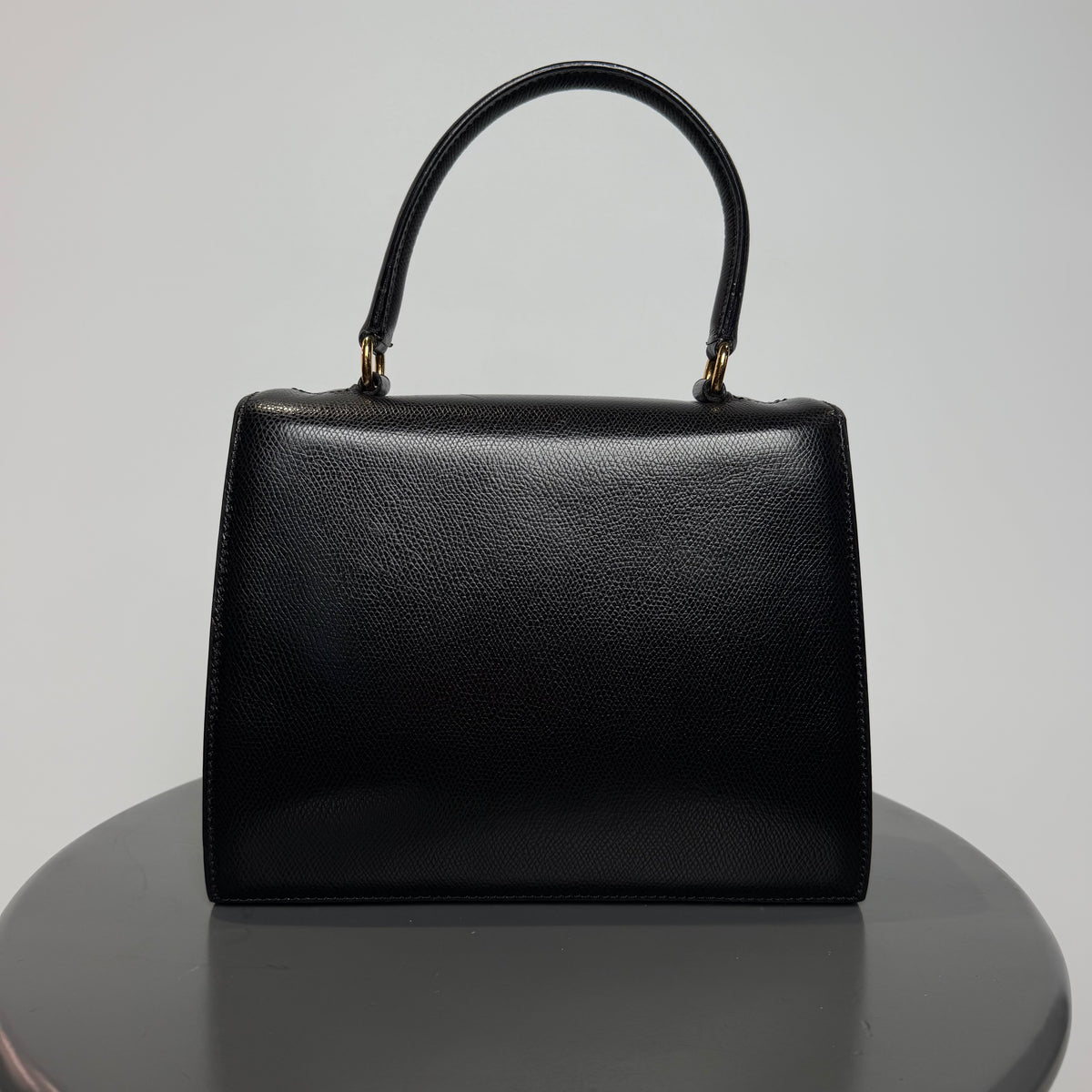Vintage Celine Top Handle Black Leather Bag
