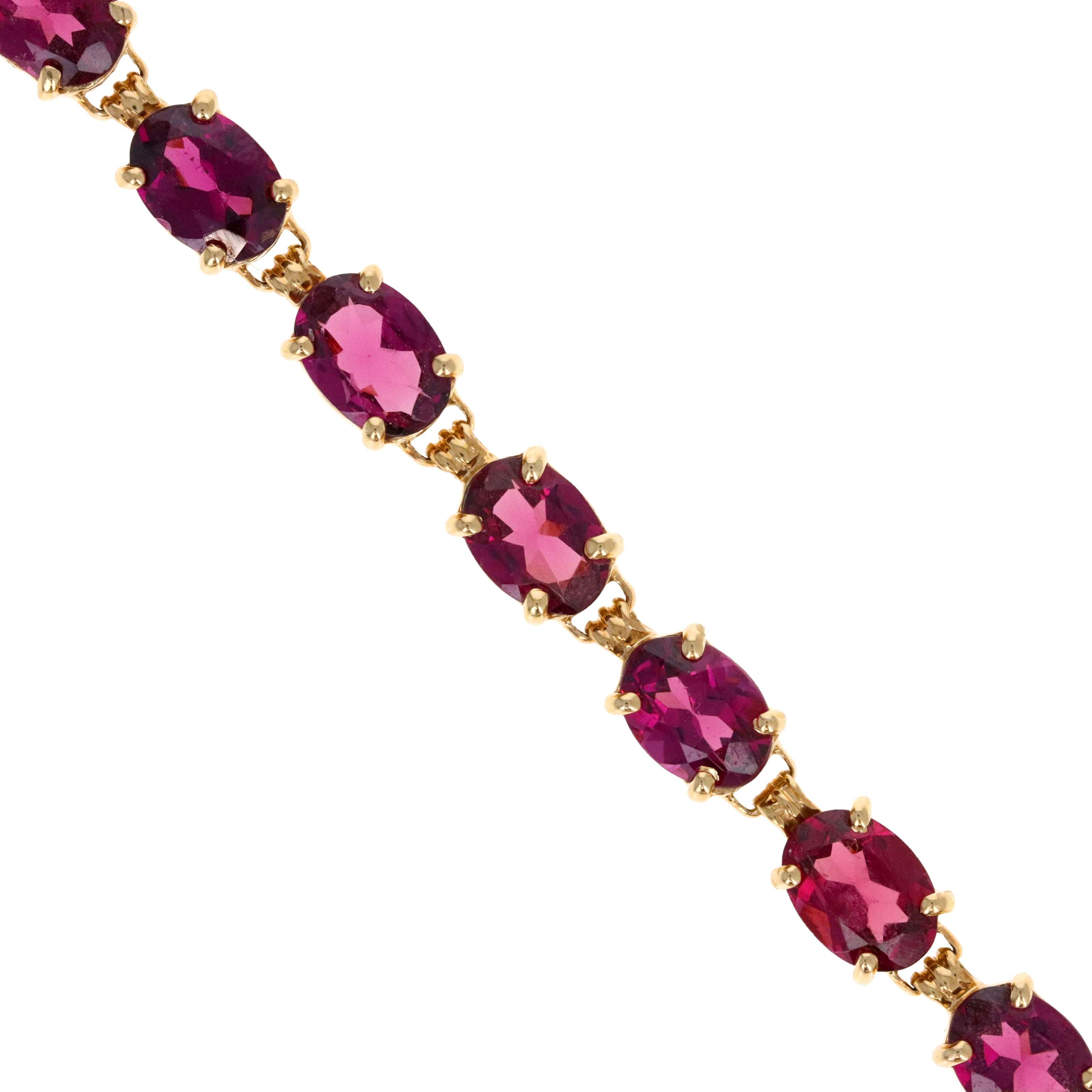 14K Yellow Gold 15 Carat Oval Rhodolite Garnet Bracelet