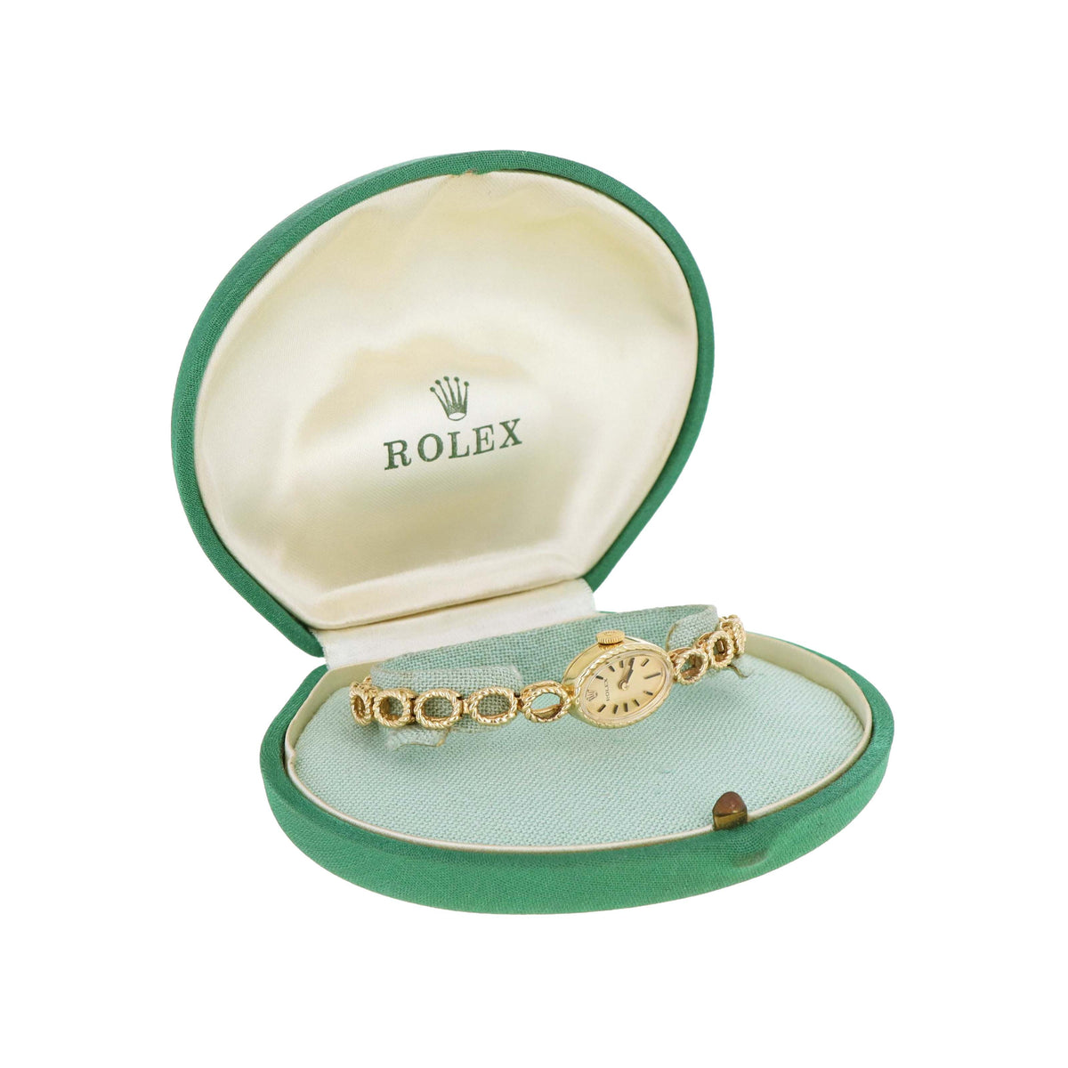 Vintage Rolex Ladies 14K Yellow Gold Oval Shaped Mechanical Movement Cocktail Watch Reference 8333 With Box