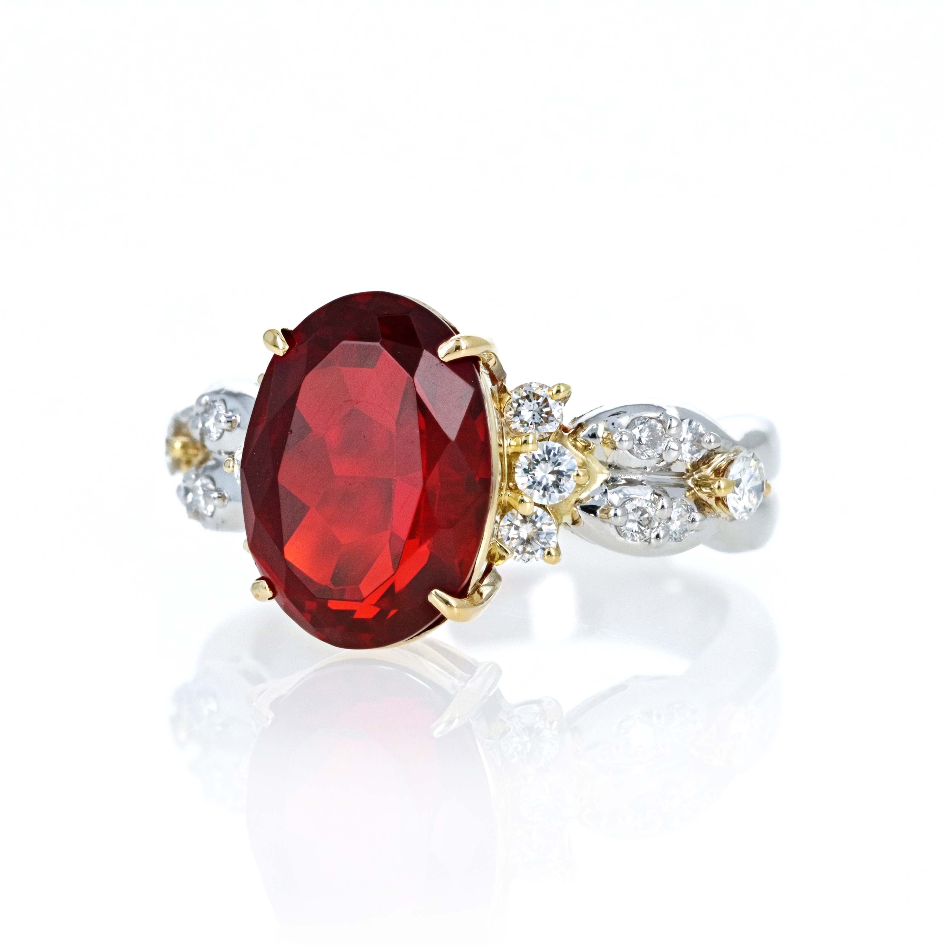 Platinum 18K Yellow Gold 3.24 Carat Oval Garnet Diamond Accented Ring