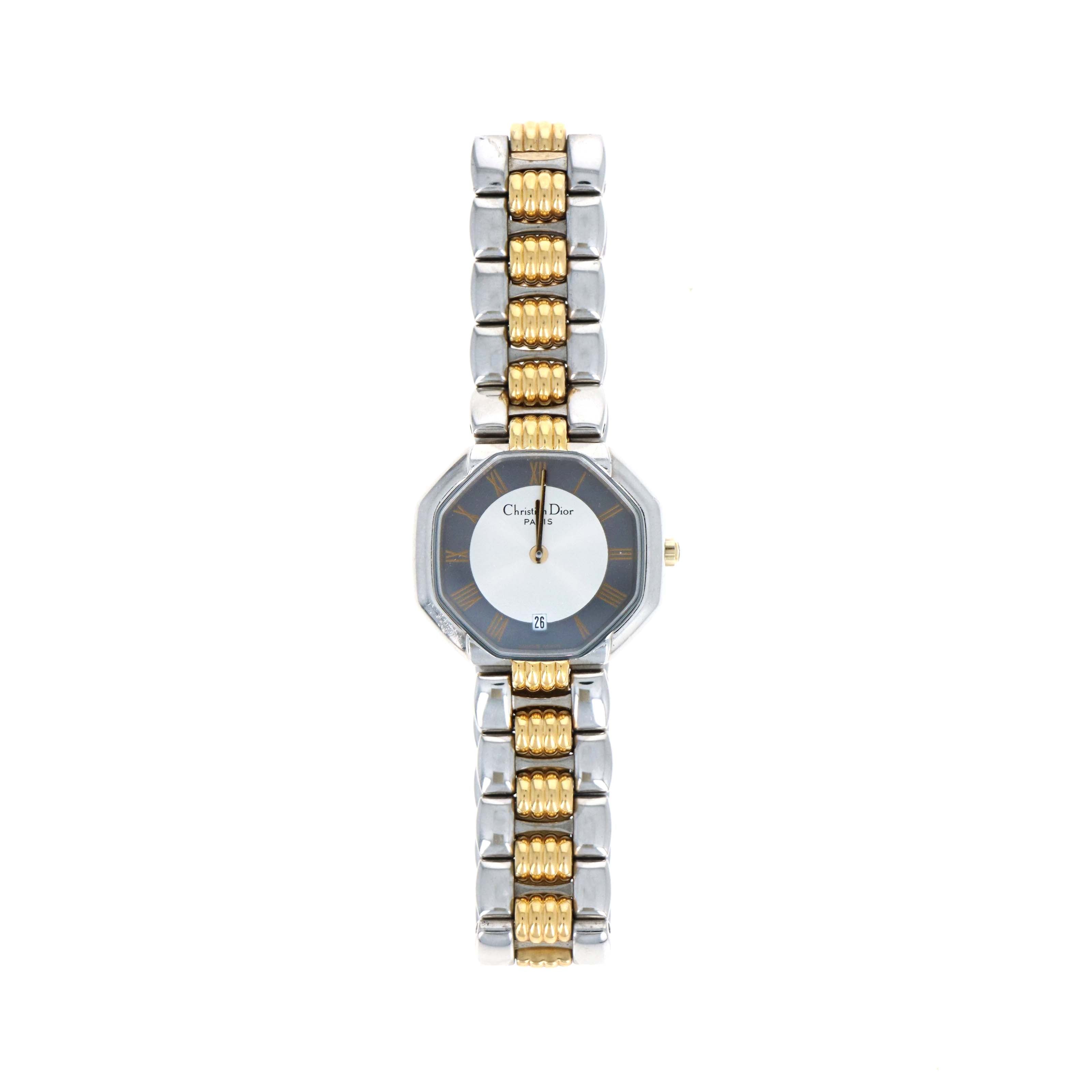 Dior Two Tone Octagon D48-203 Link Watch