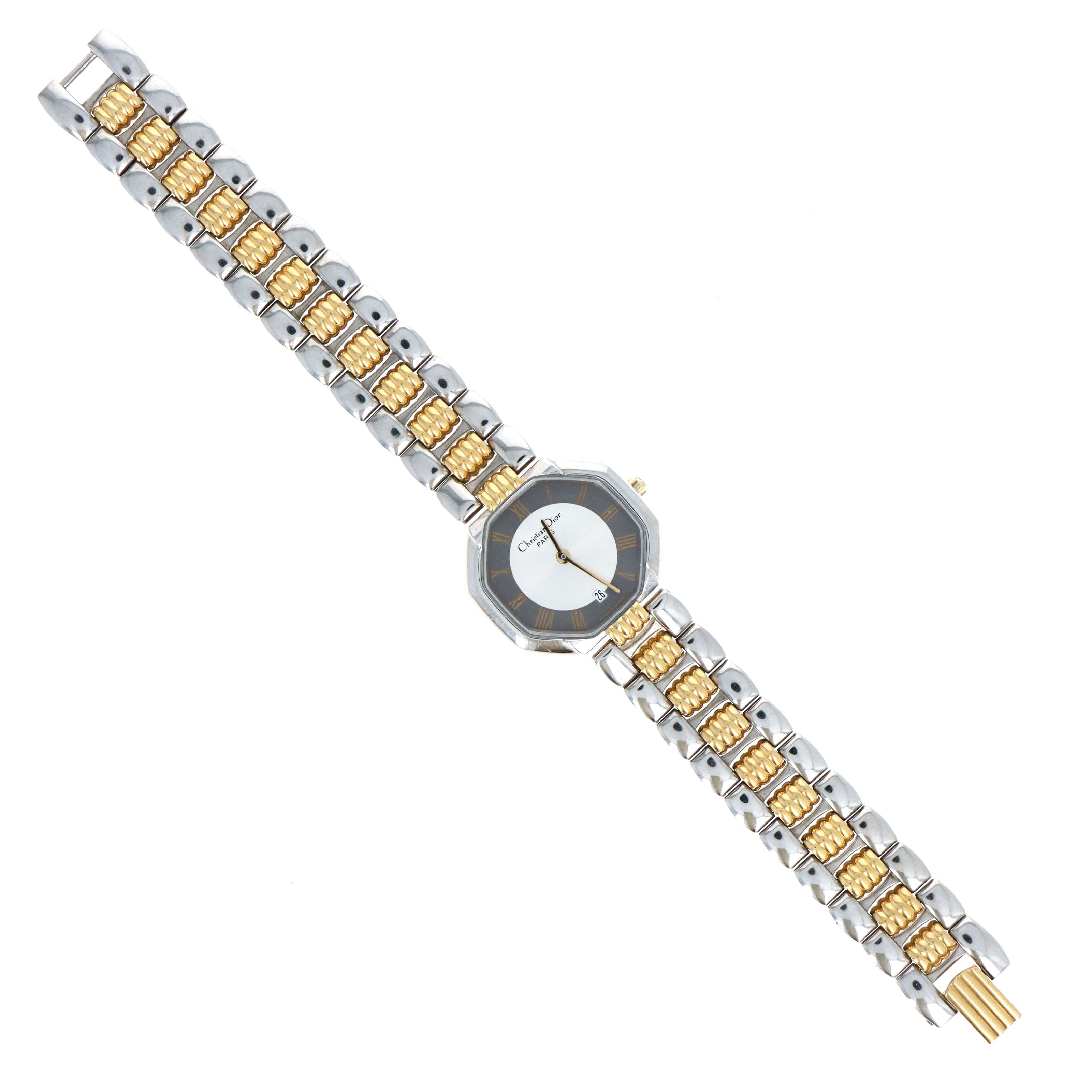 Dior Two Tone Octagon D48-203 Link Watch