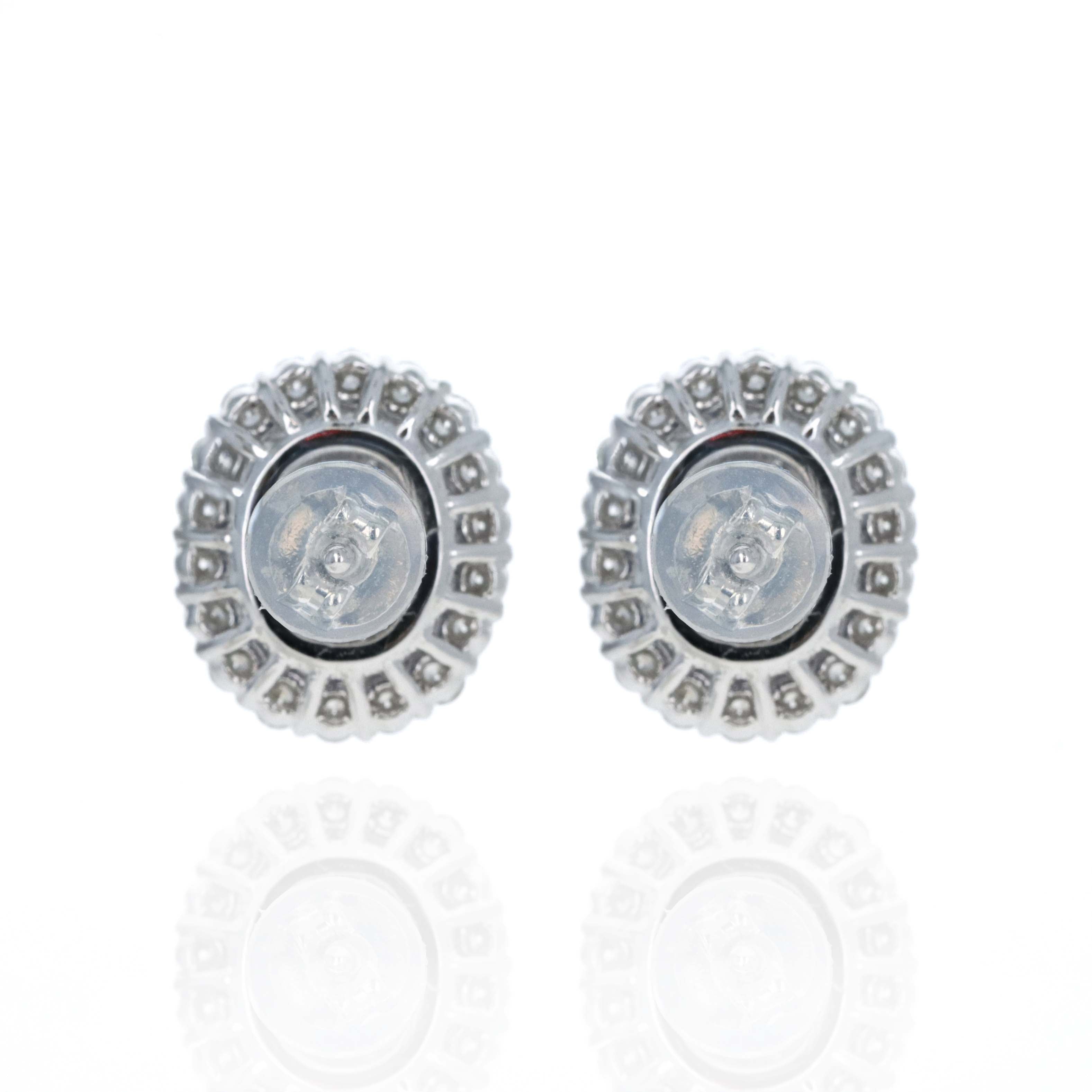 Platinum 2.25 Carat Oval Sapphire Diamond Halo Stud Earrings - Queen May
