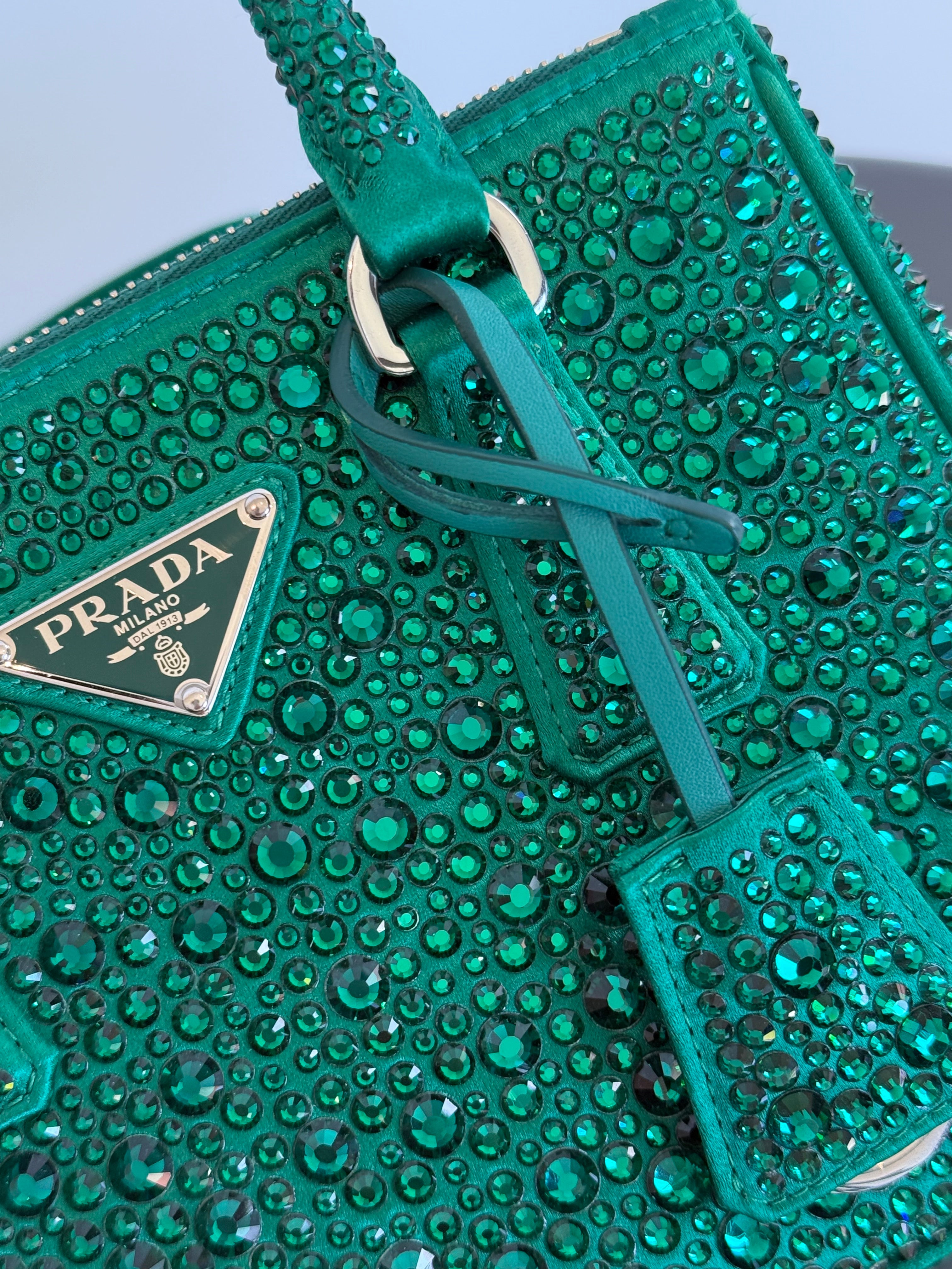 Prada Galleria Double Zip Tote Crystal Embellished Satin Mini - Queen May
