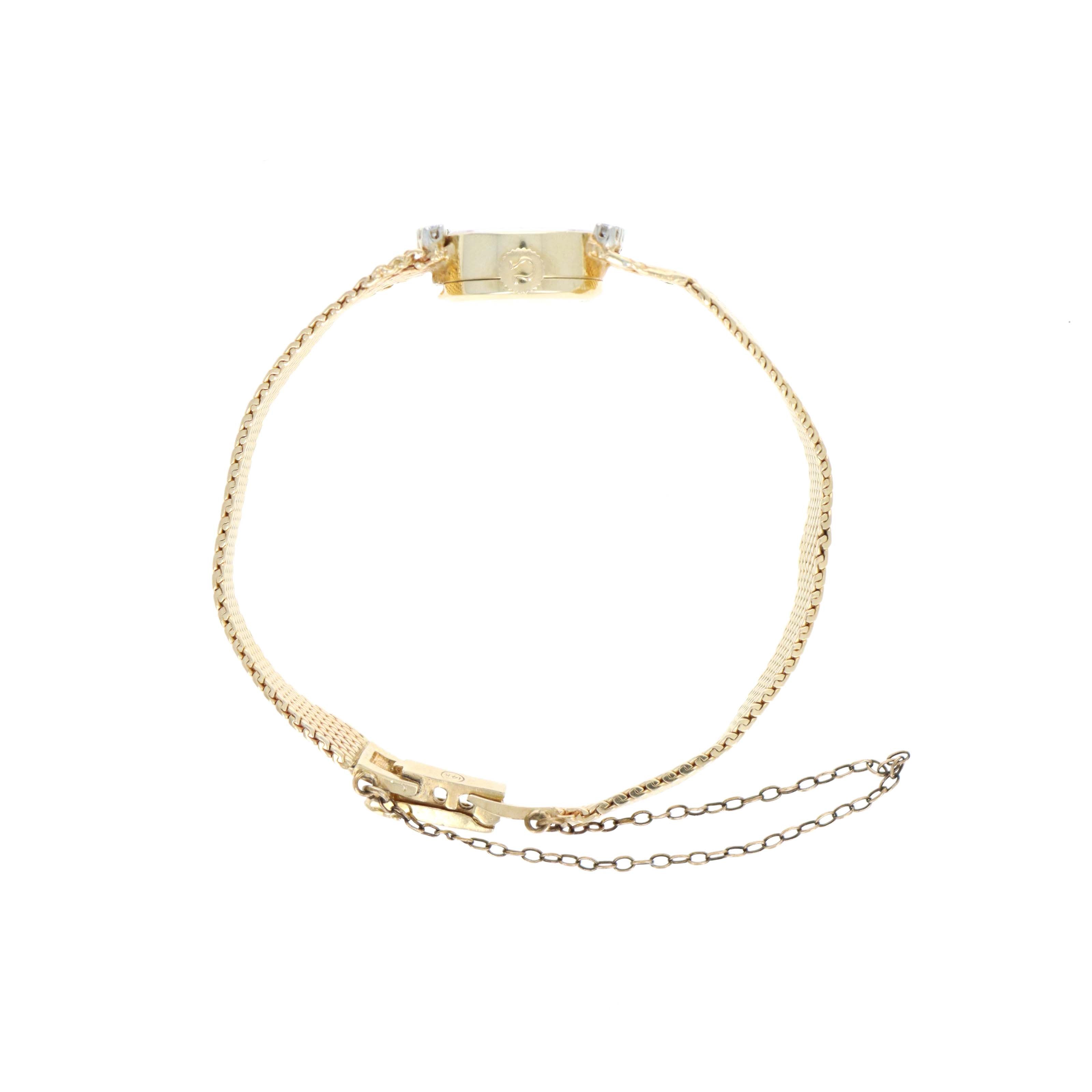 Vintage Omega 14K Yellow Gold Woven Mesh Bracelet Diamond Cocktail Watch