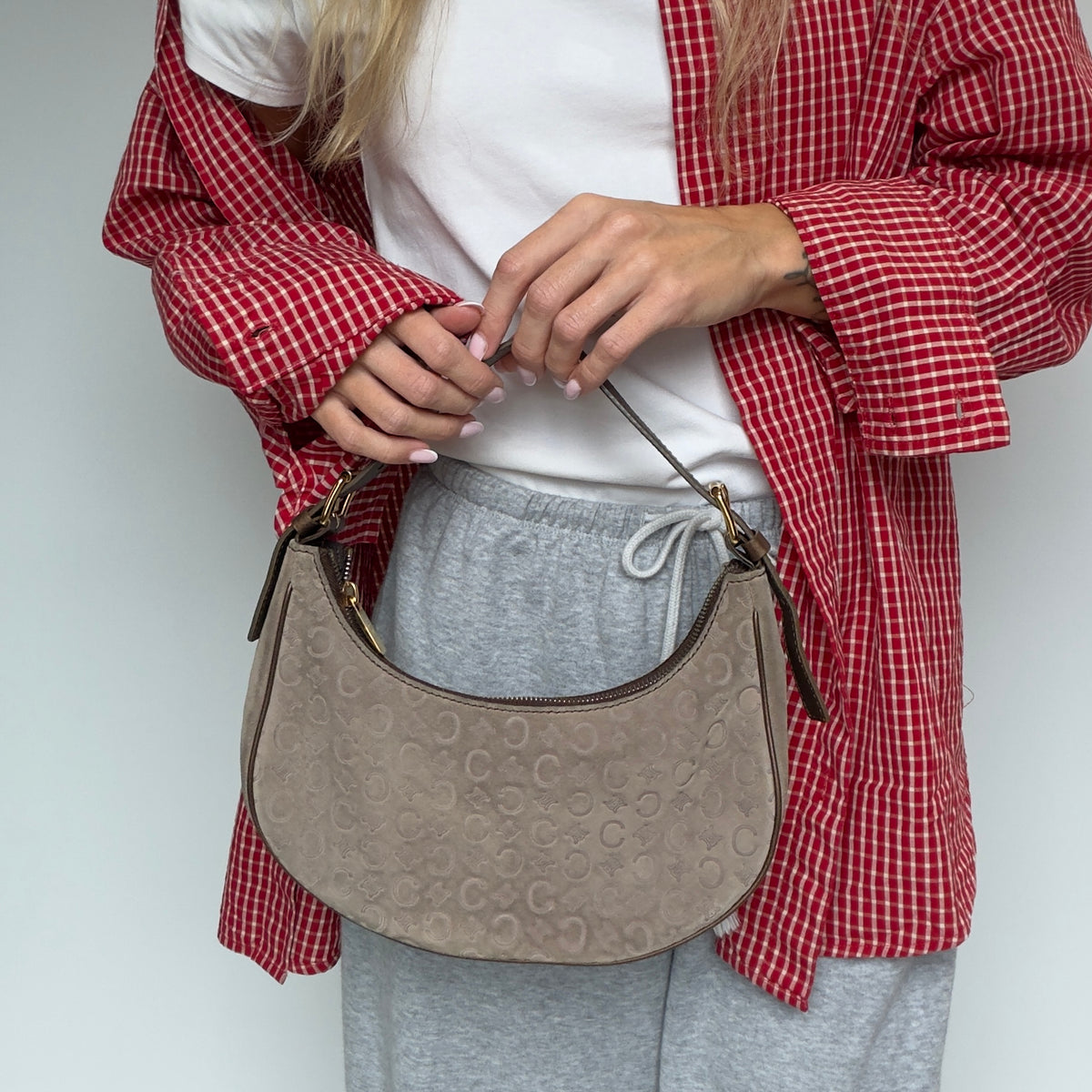Celine Suede Triomphe Shoulder Bag