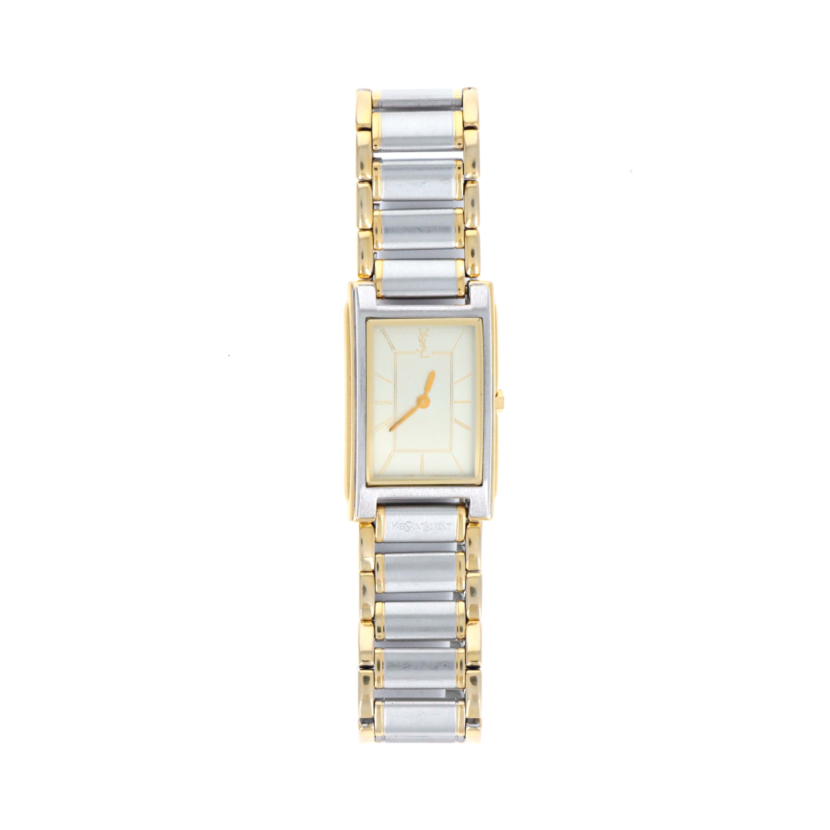 Yves Saint Laurent Two Tone Brushed Rectangular Watch