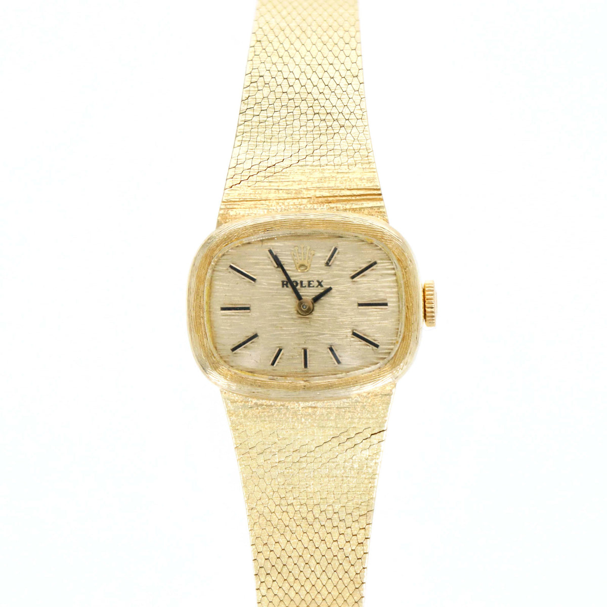 Vintage Rolex 14K Yellow Gold 22.5MM Champagne Bark Dial Mechanical Ladies Watch - Queen May