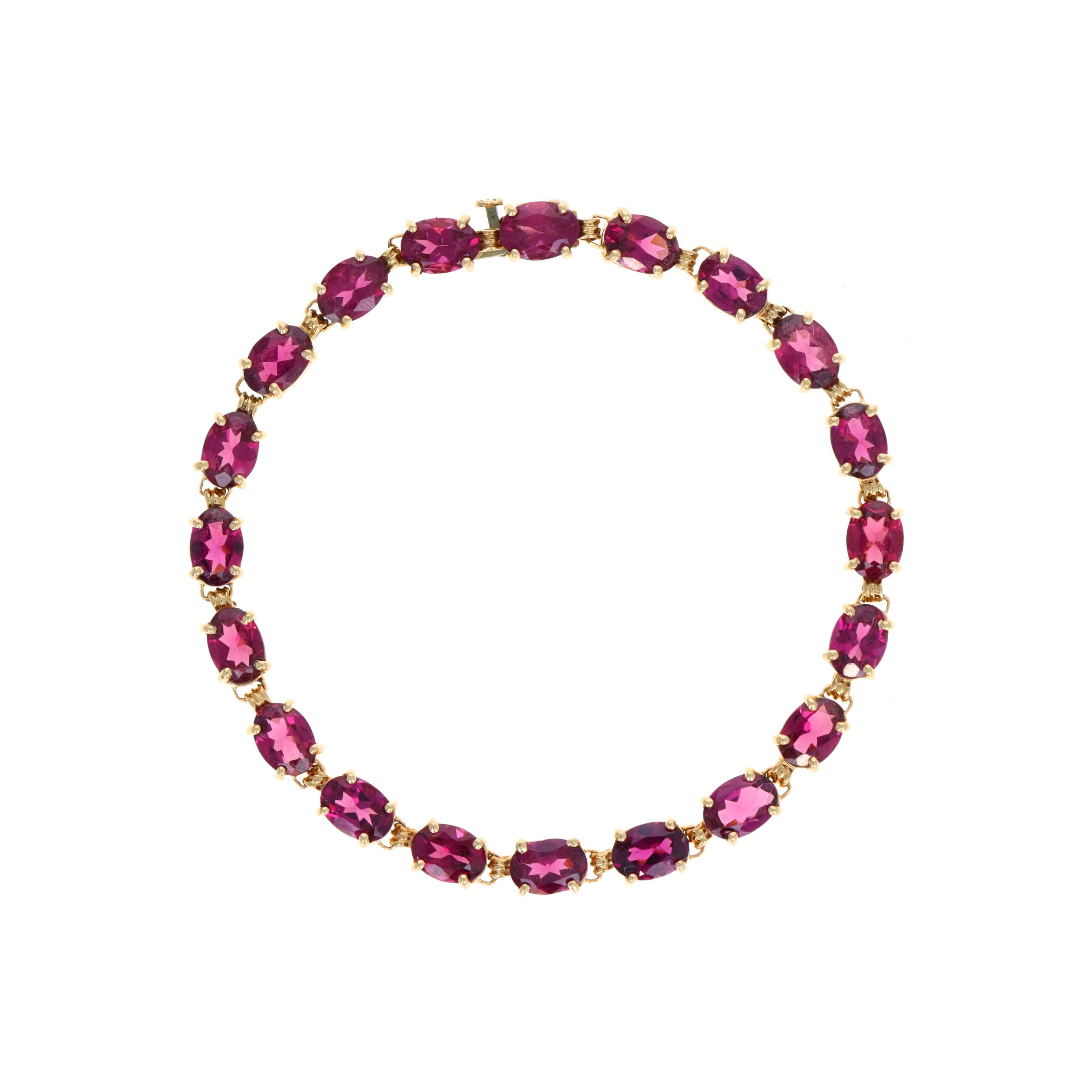 14K Yellow Gold 15 Carat Oval Rhodolite Garnet Bracelet