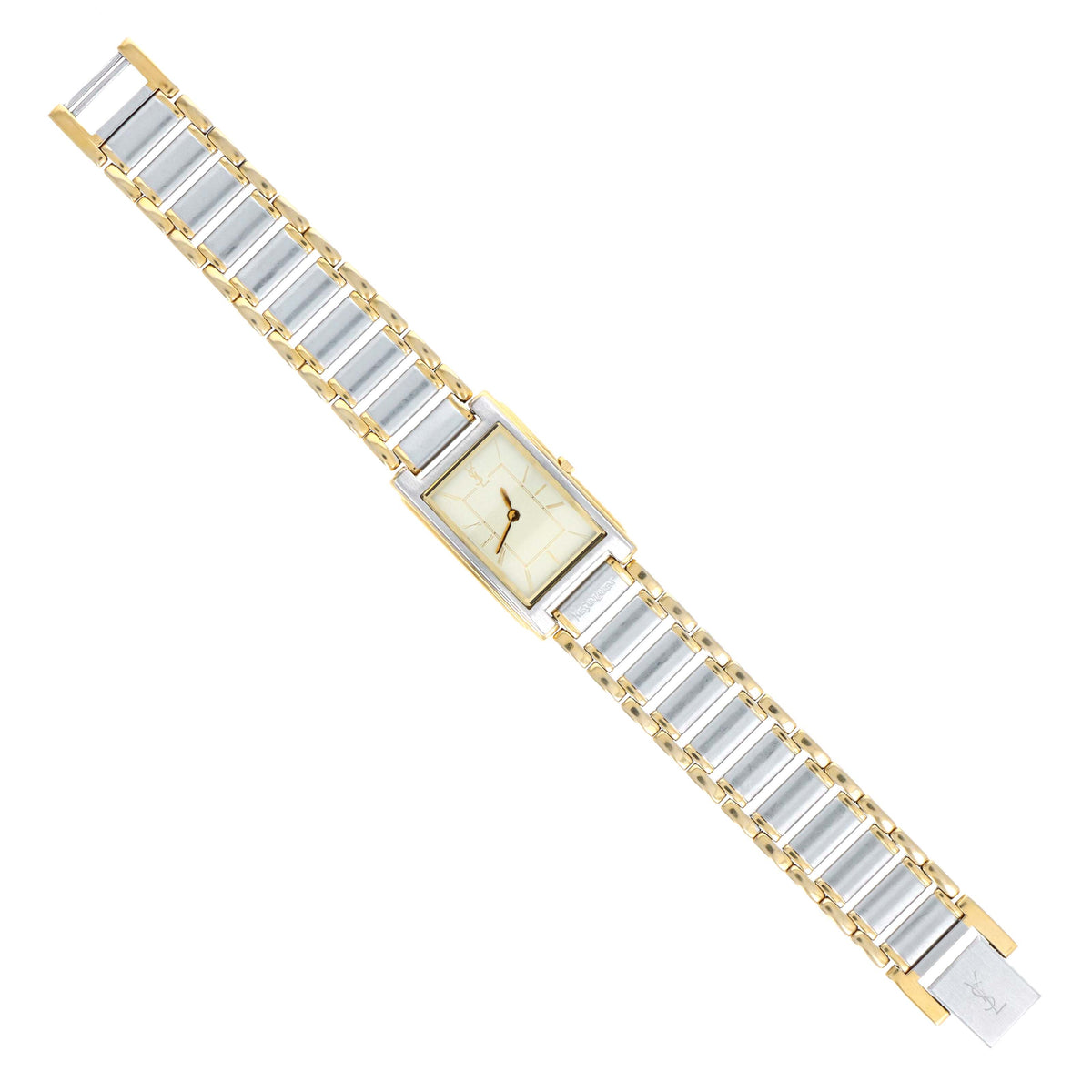 Yves Saint Laurent Two Tone Brushed Rectangular Watch