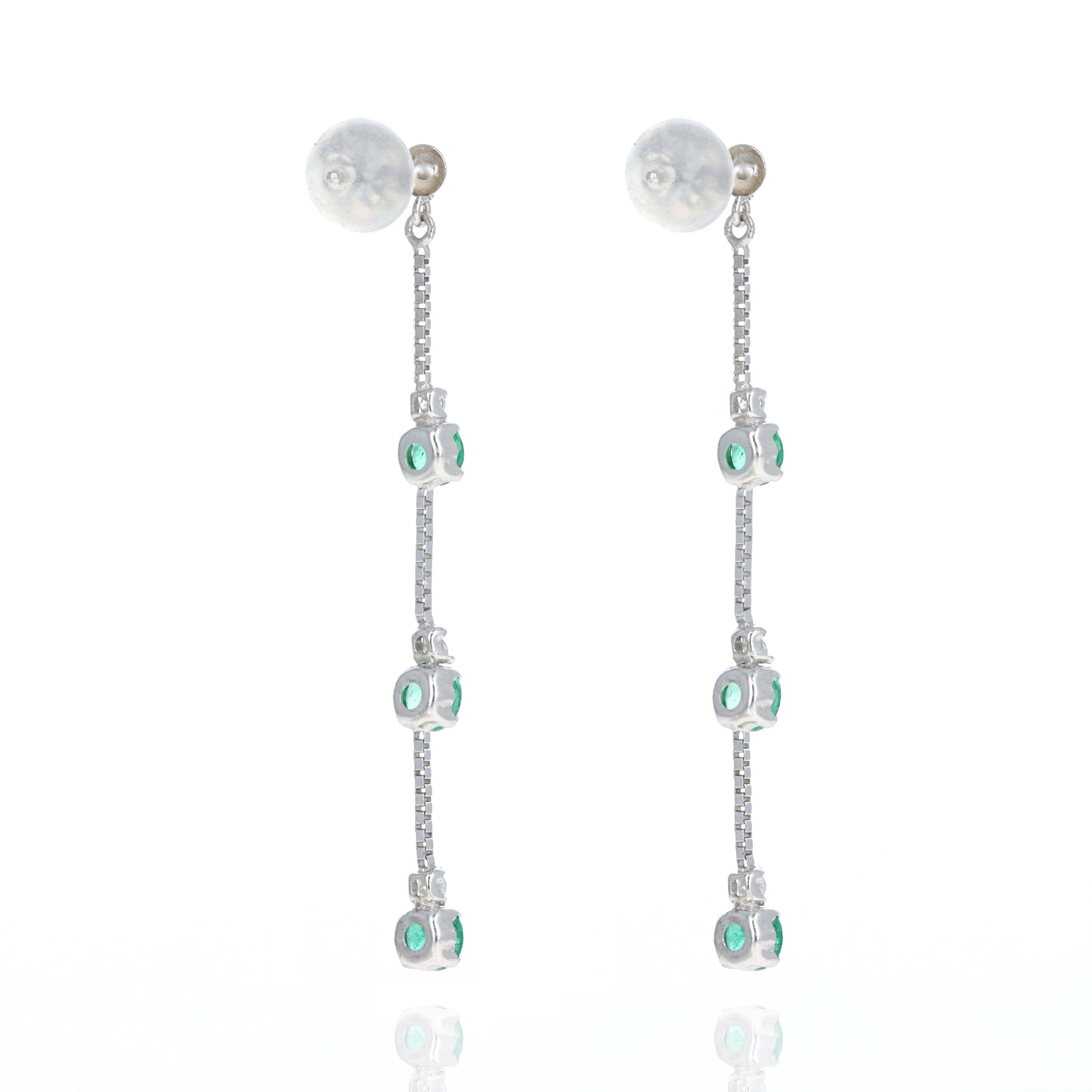 18K White Gold Emerald Diamond Chain Drop Earrings - Queen May