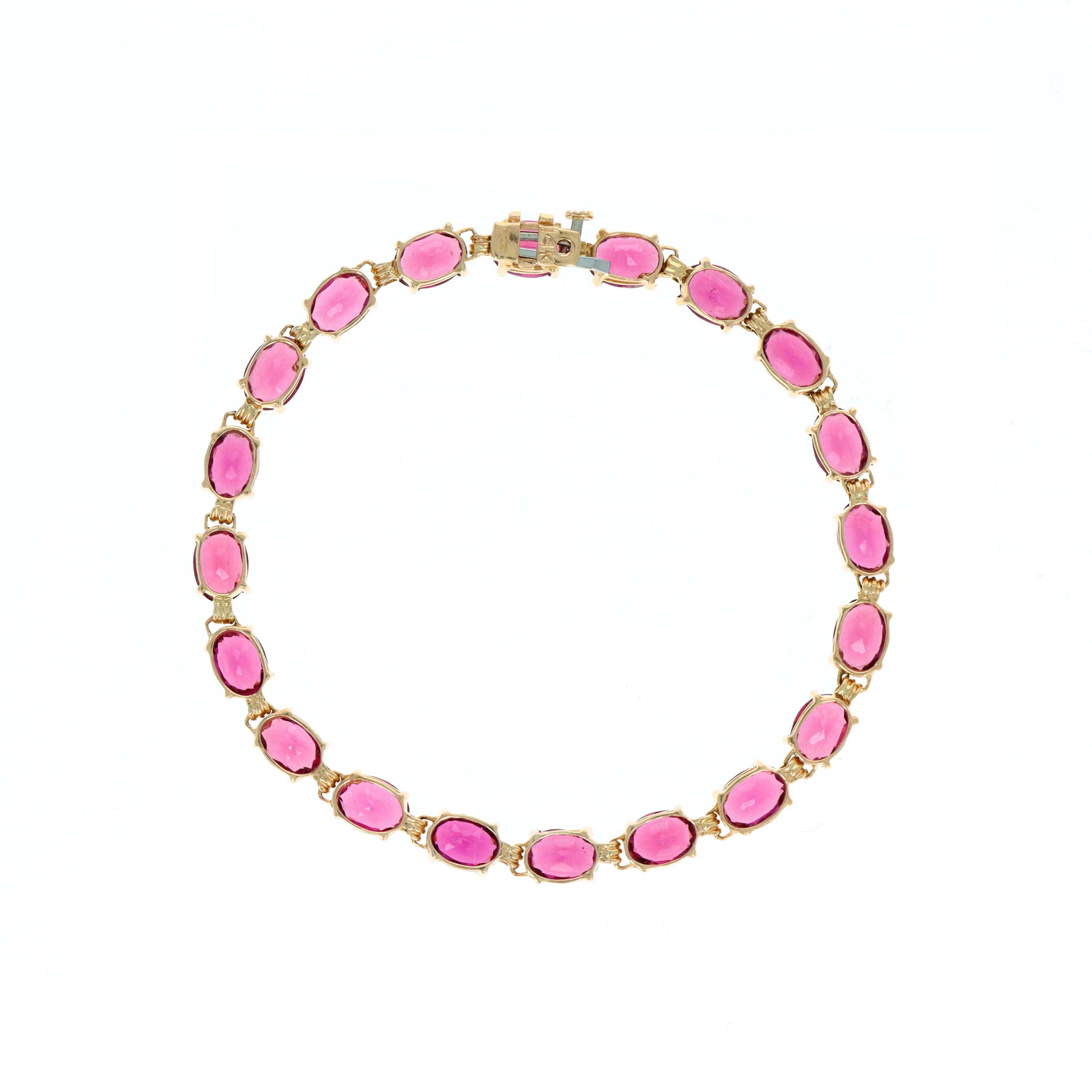 14K Yellow Gold 15 Carat Oval Rhodolite Garnet Bracelet