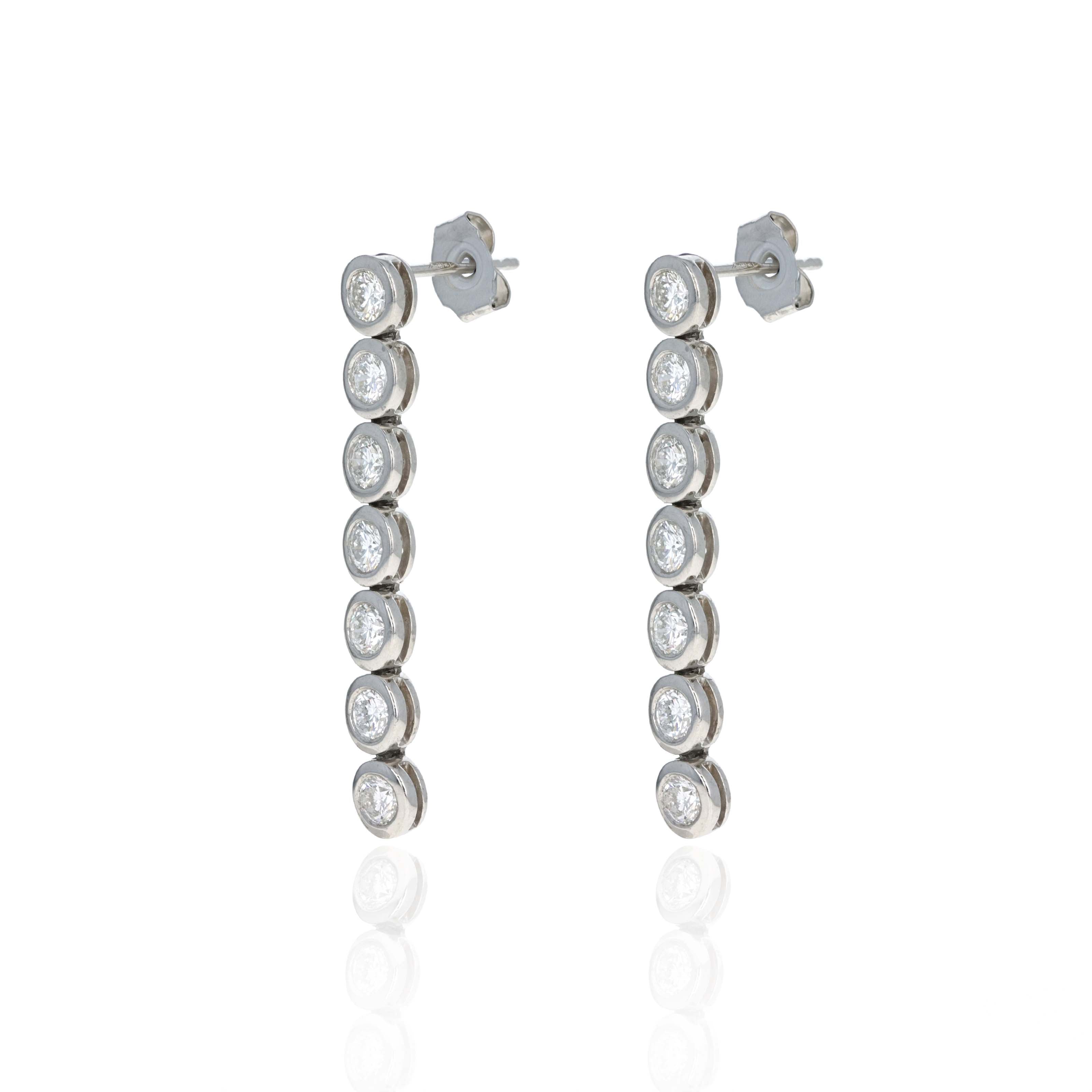 Platinum 1.40 Carat Round Diamond Bezel Drop Earrings - Queen May