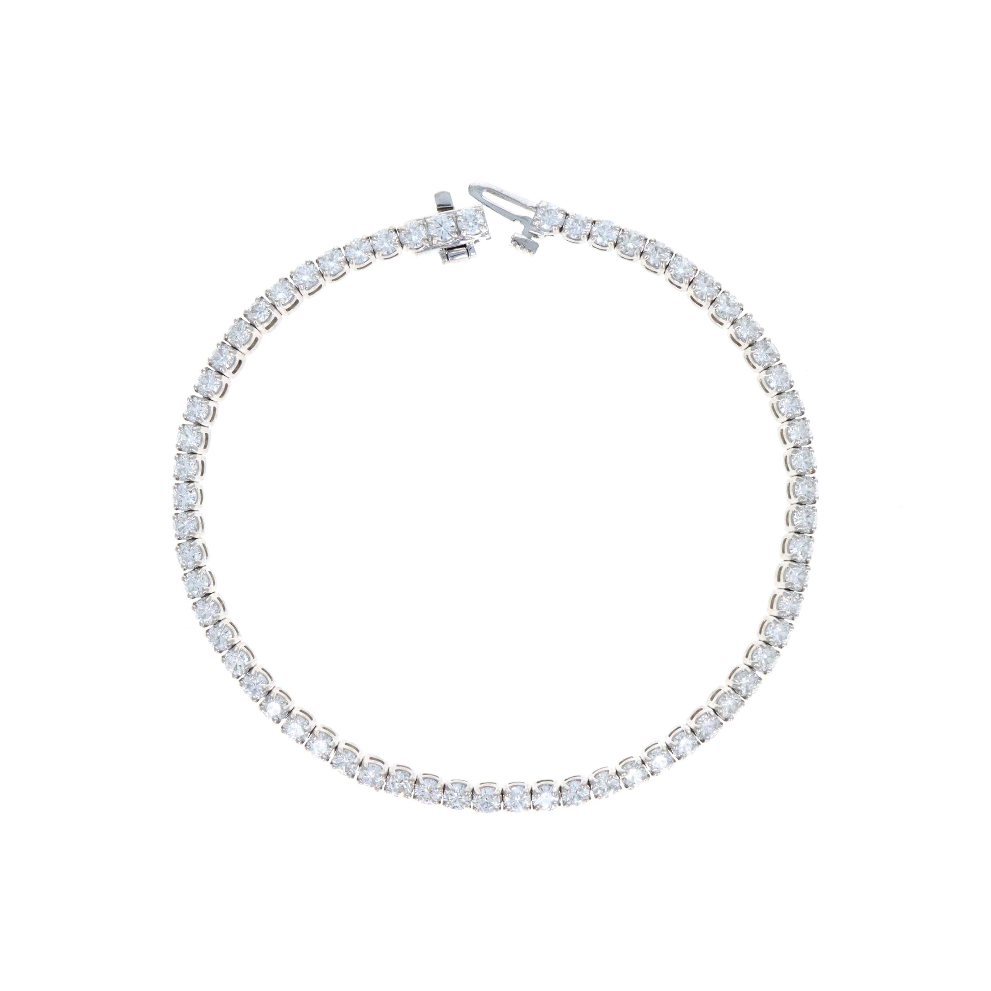 14K White Gold 3.85 Carat Round Diamond Tennis Bracelet - Queen May