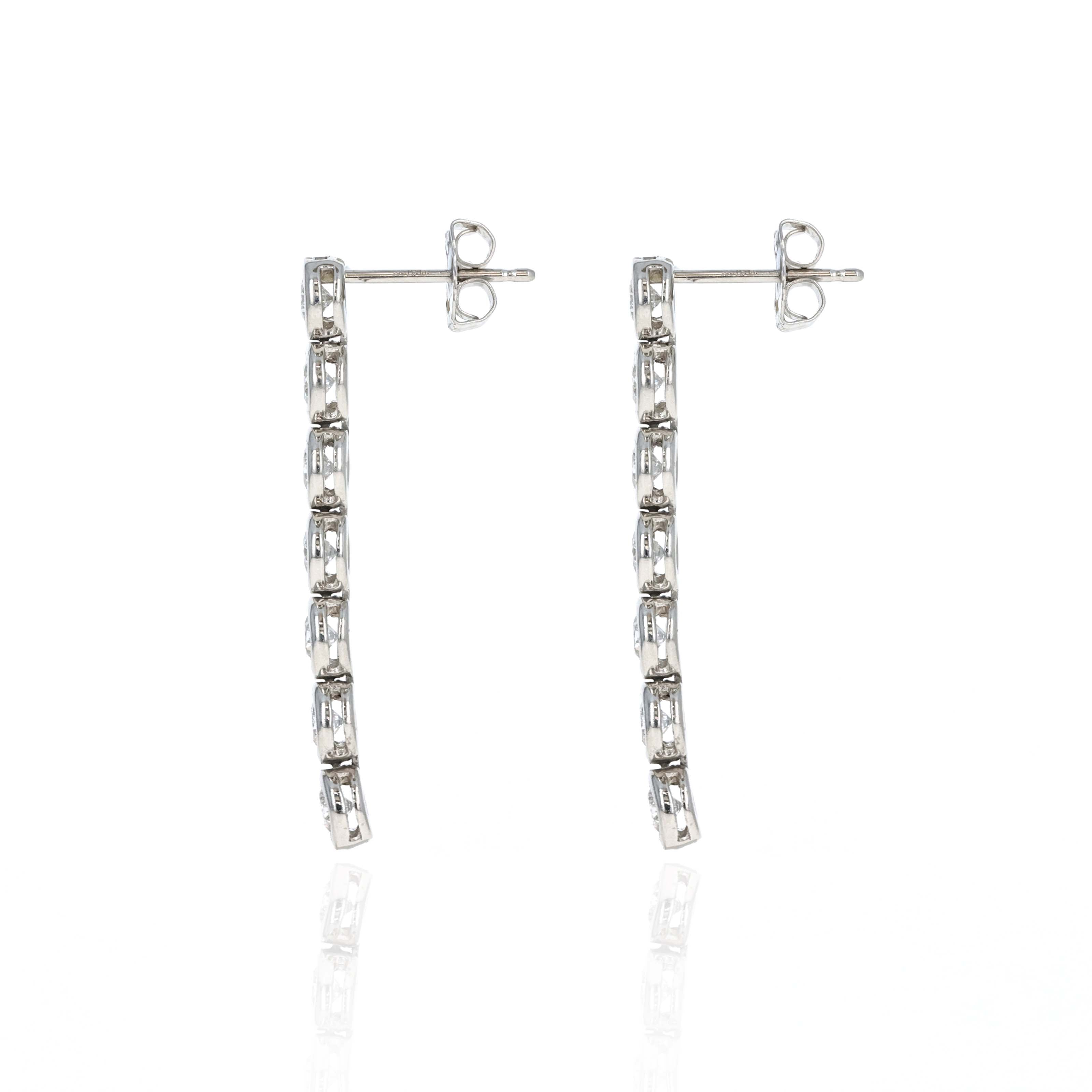 Platinum 1.40 Carat Round Diamond Bezel Drop Earrings - Queen May